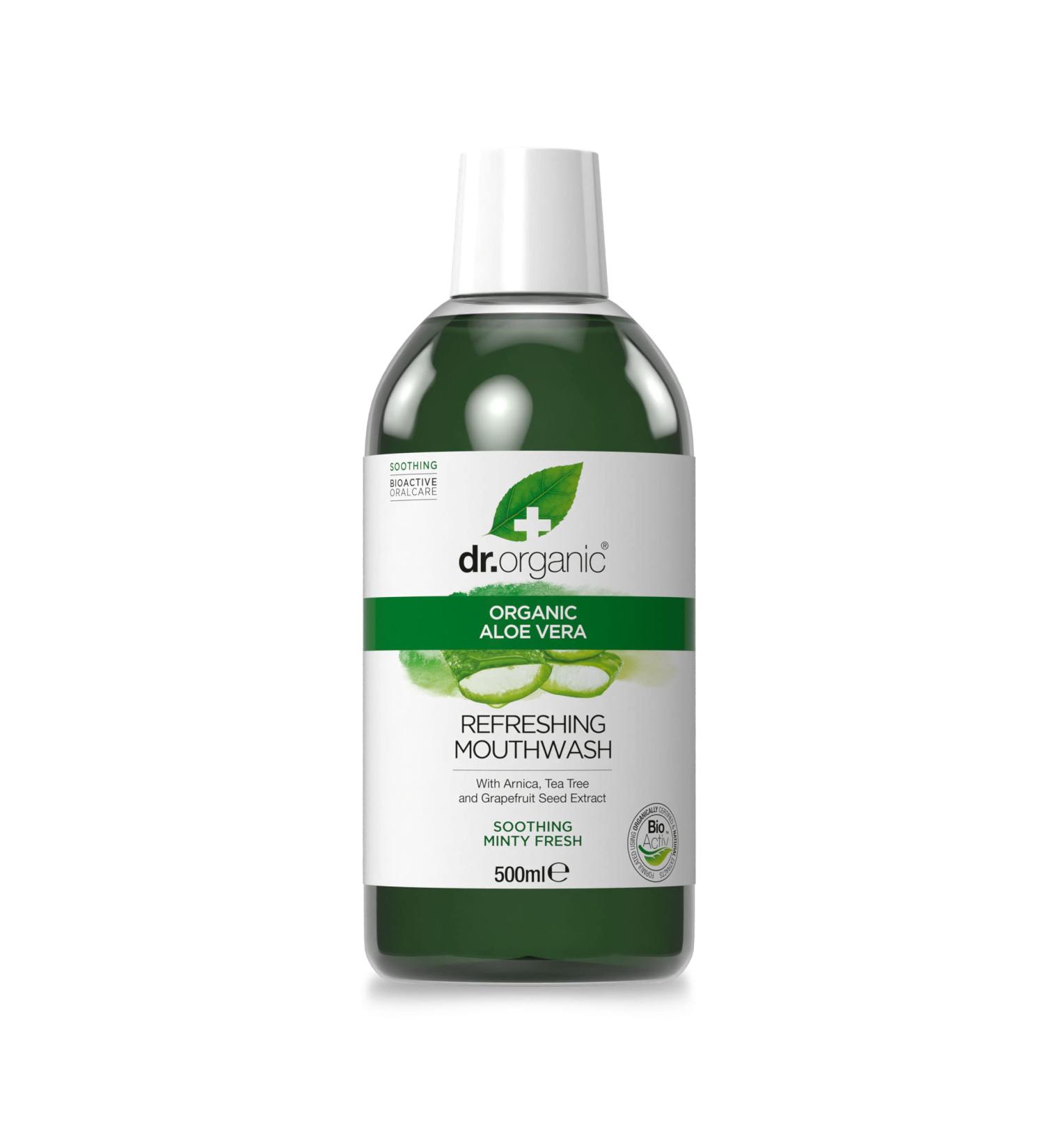 Dr Organic Aloe Vera Mouthwash 500ml - Natural, Vegan, Cruelty-Free, Paraben & SLS Free, Alcohol-Free, Minty Fresh - Buy Online on GoSupps.com