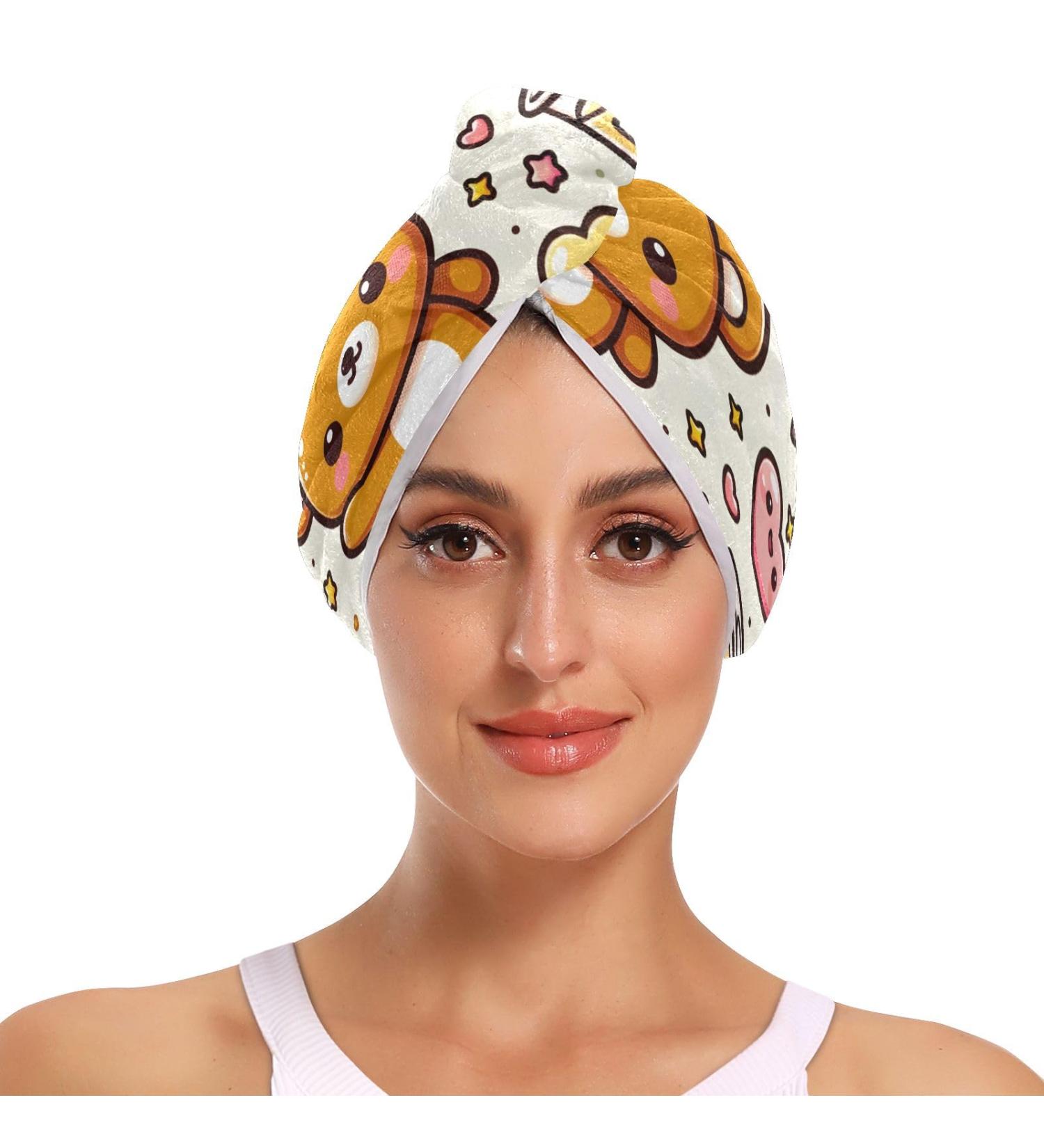 Cute Teddy Bear Dessert Hair Towel 2 Pack | Super Absorbent Quick Dry Hair Turbans for Women & Girls - Perfect Gift - Buy Online on GoSupps.com