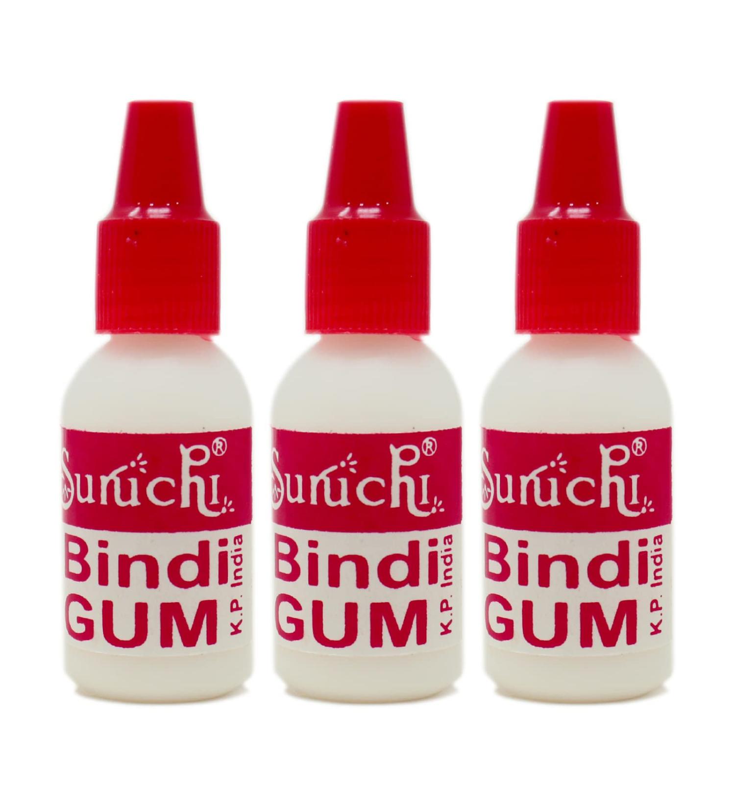 Yogic Mantra Suruchi Bindi Gum (3 Bottles Pack) Indian Bindi Glue for Skin. Temporary Body Glue for Skin Jewelry Jewel Dots Glitter Tattos Gem Stones Rhinestones & Forehead Maang Tikka Glue