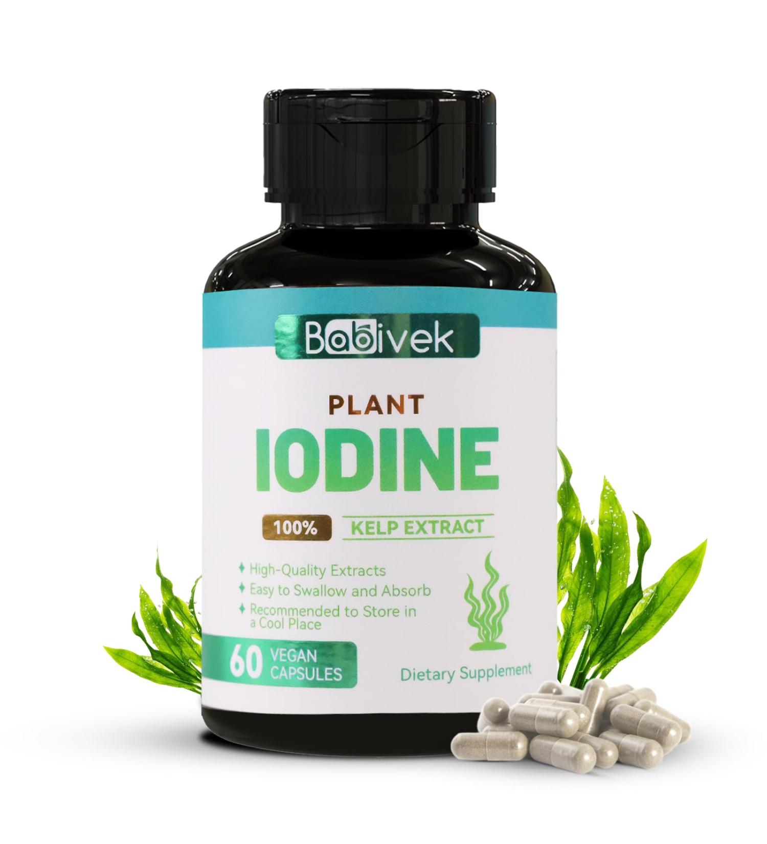 Babivek Iodine Supplement from Sea Vegetable Complex Dietary Supplement for Metabolism Thyroid Function Energy Support & Immune Health 60 Vegan Capsules - Buy Online on GoSupps.com