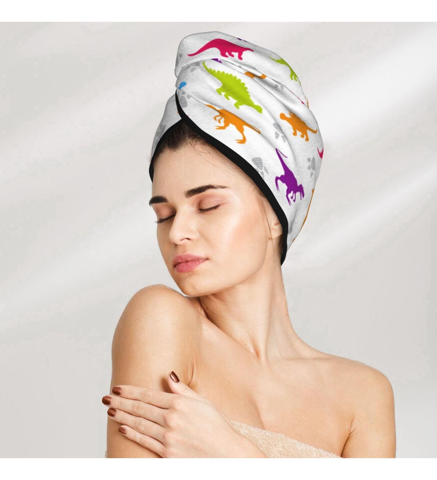 Colorful Dinosaur Microfiber Hair Towel | Super Absorbent Quick Drying Turban for Curly Long Thick Hair | Hair Wrap Bonnet Cap for Women Girls & Kids - Buy Online on GoSupps.com