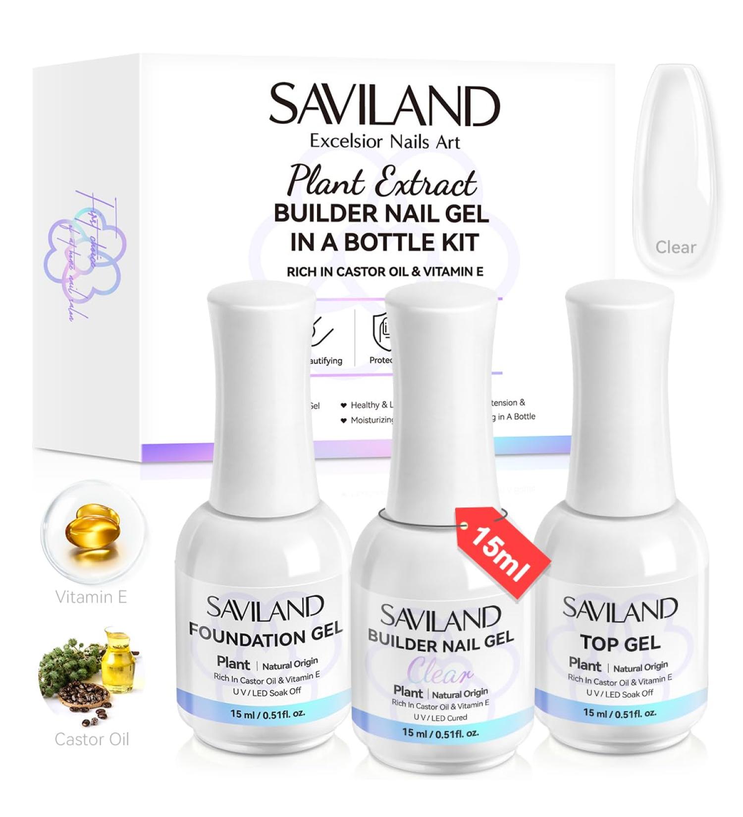 SAVILAND Clear Builder Nail Gel Kit - 3 Pcs 15ml Strengthening Gel with Vitamin E & Castor Oil for Nail Extensions Repairs & Art - Home Salon Essential - Buy Online on GoSupps.com