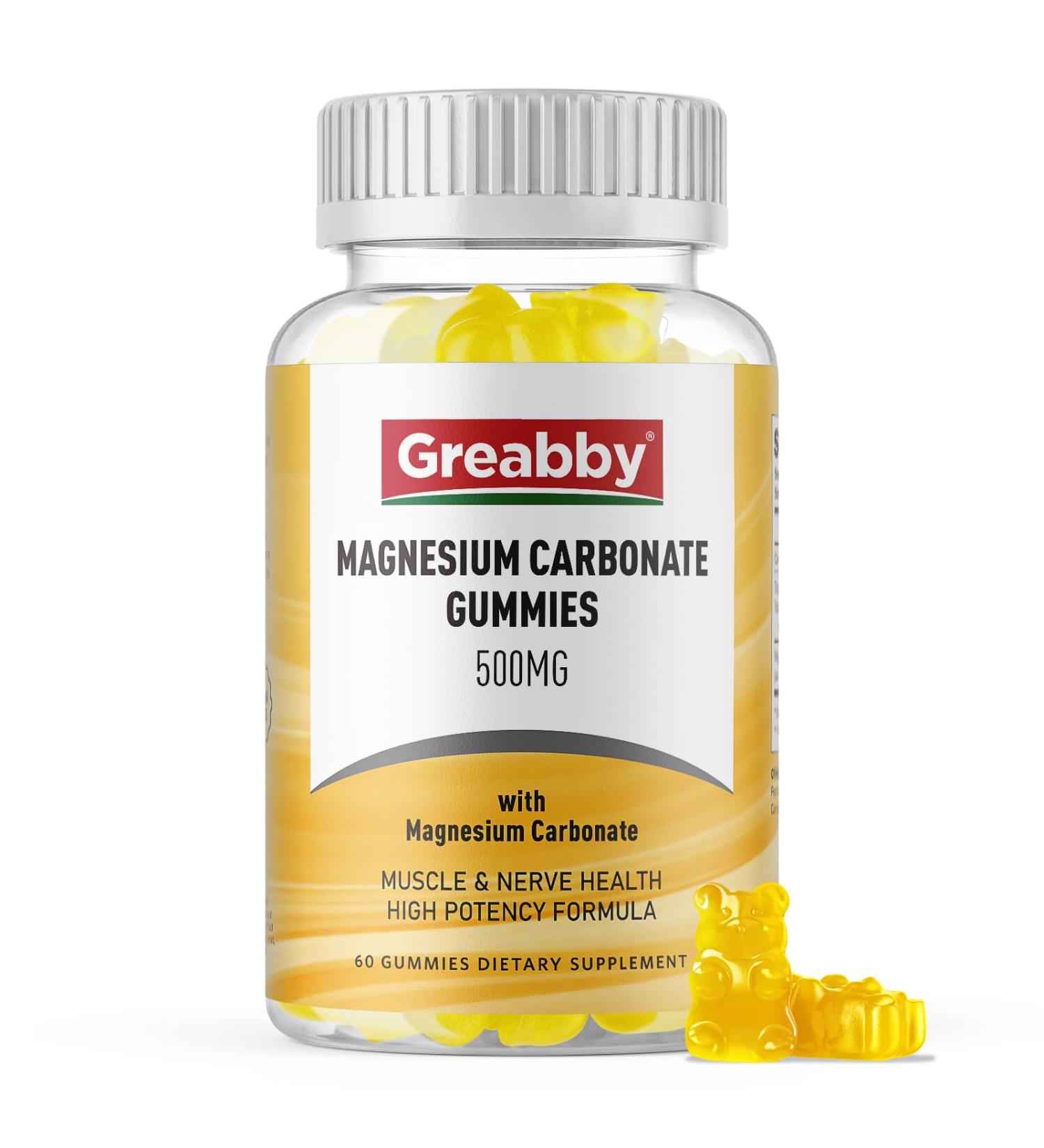 GREABBY Magnesium Carbonate 500mg Gummies Magnesium Supplement for Muscle & Digestive Support High Absorption Formula Vegan Pineapple Flavor 60 Chewables - Buy Online on GoSupps.com