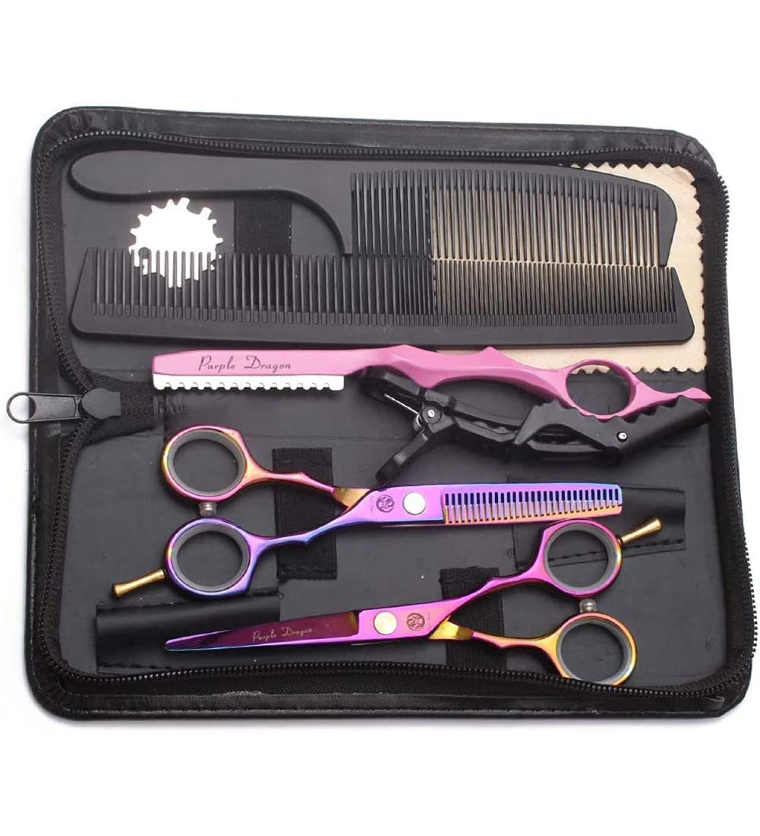 Professional Purple Dragon Hair Scissors Set - 5.5 Inch Iridescent Hairdressing Shears for Men & Women | Sharp Barber Tools for Beginners - Buy Online on GoSupps.com