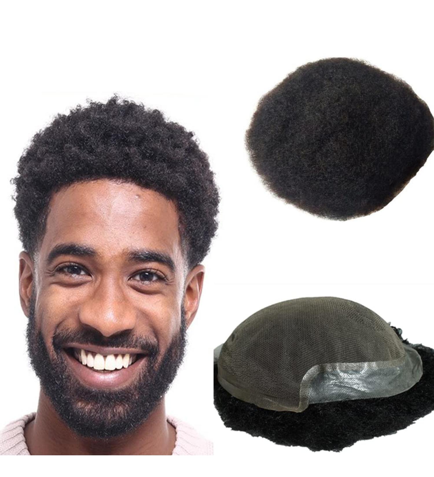 Real Hair Toupet for Men | Full Lace Afro Toupet | Natural Black PU Thin Skin & Swiss Lace | 10x8 Replacement System - Buy Online on GoSupps.com