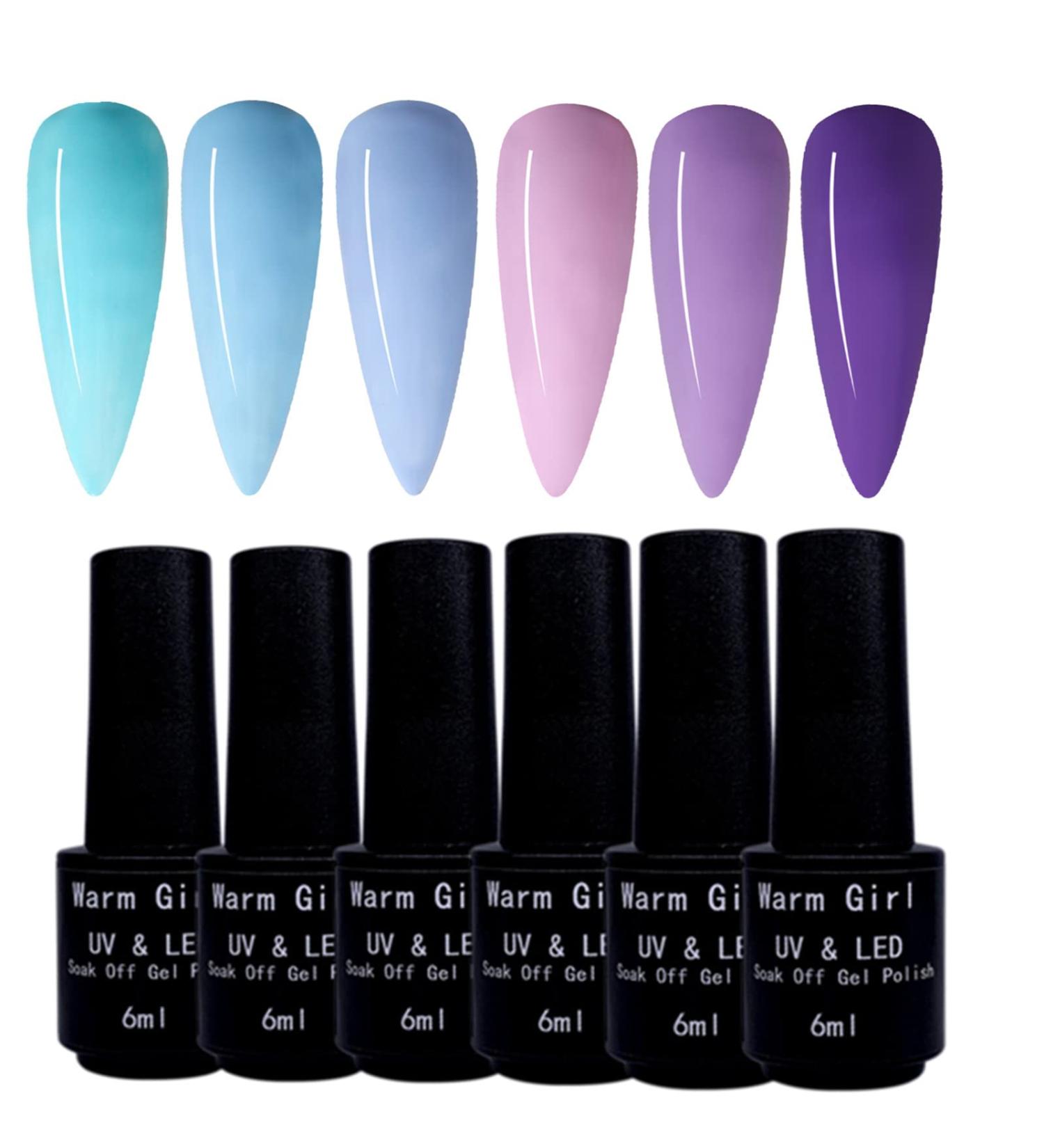 Warm Girl Gel Nail Polish Set- Dreamy Aesthetic 6 Colors Blue Pink Purple Gel Polish Kit Spring Summer Soak Off LED Gel Manicure DIY Nail Home - Buy Online on GoSupps.com