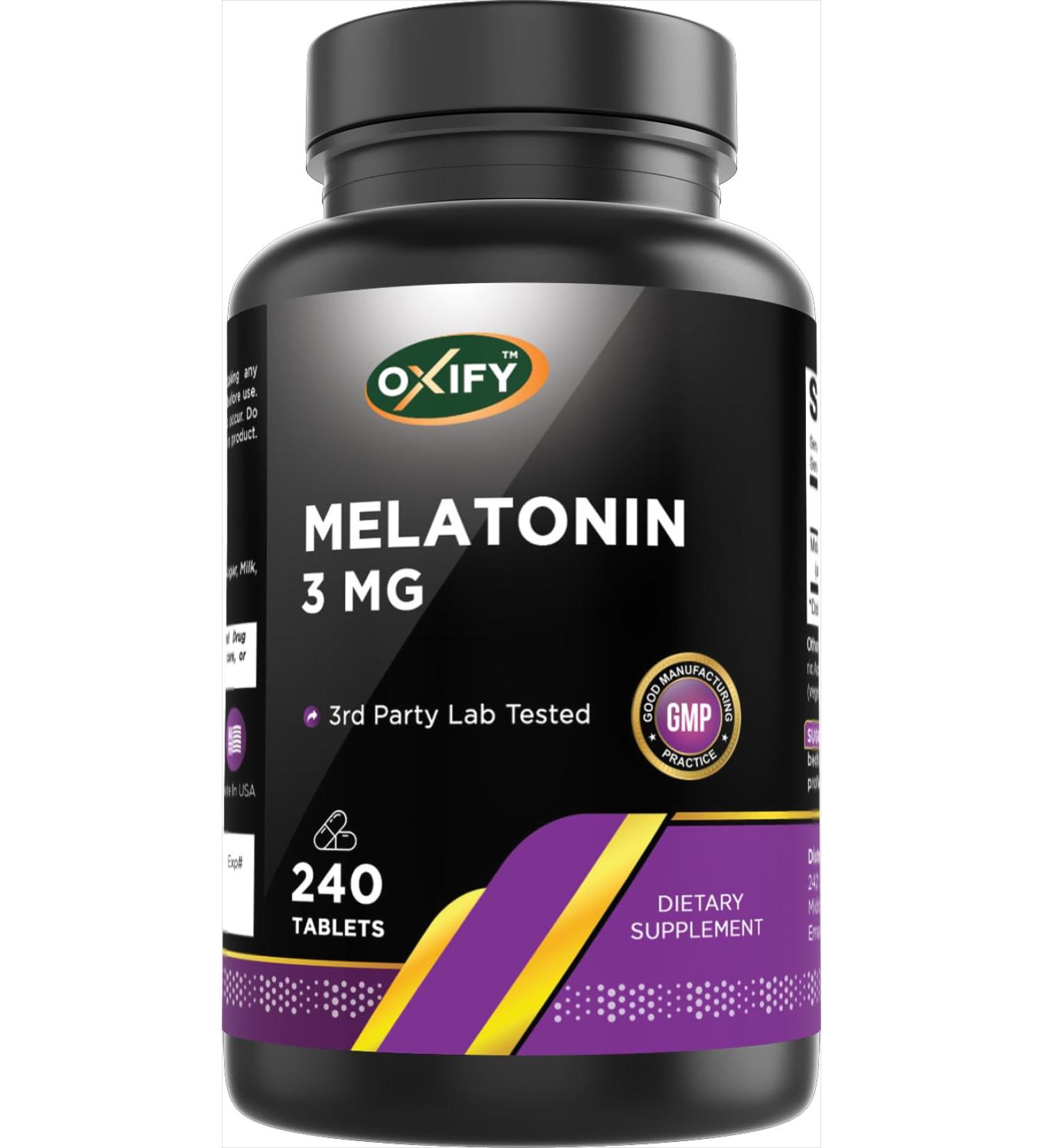 Oxify Melatonin 3 mg | 240 Tablets | Gluten-Free Non-GMO | Supplement Made in USA - Buy Online on GoSupps.com