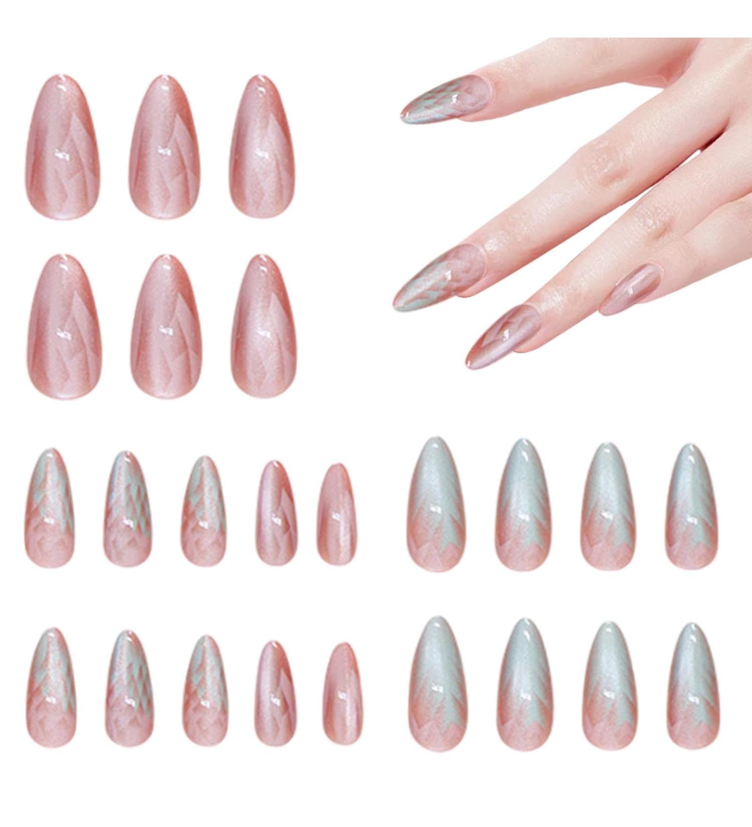 Press On Nails | Ombre Fake Nails | Cat Eye Almond Fake Press On Nails For Girl Salon 12 Sizes - Buy Online on GoSupps.com