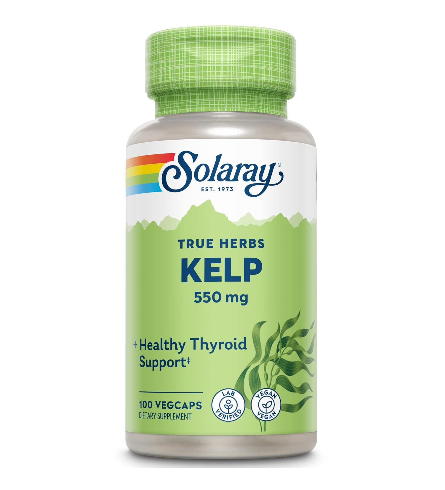 Solaray Kelp 550mg with Folic Acid | Thyroid Support & Energy | Non-GMO | 100 VegCaps - Buy Online on GoSupps.com