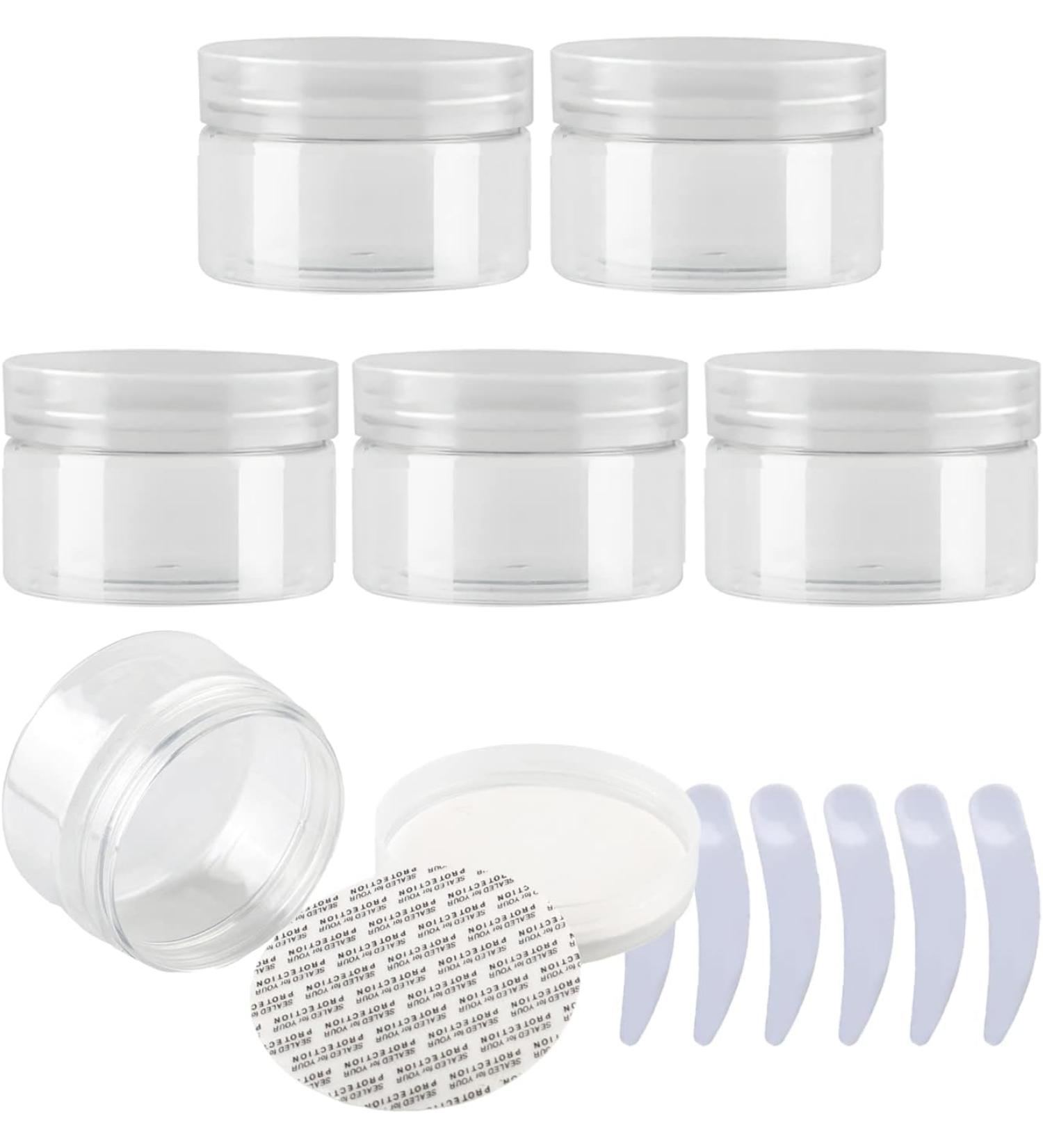 travel pots for cream small pots with lids Pack of 6 Â  100ml Blue Plastic Cream Jars Cosmetic Pots withÂ Clear Lids Containers for Toiletries (Color : Transparent Size : 100ml) 100ml Transparent - Buy Online on GoSupps.com