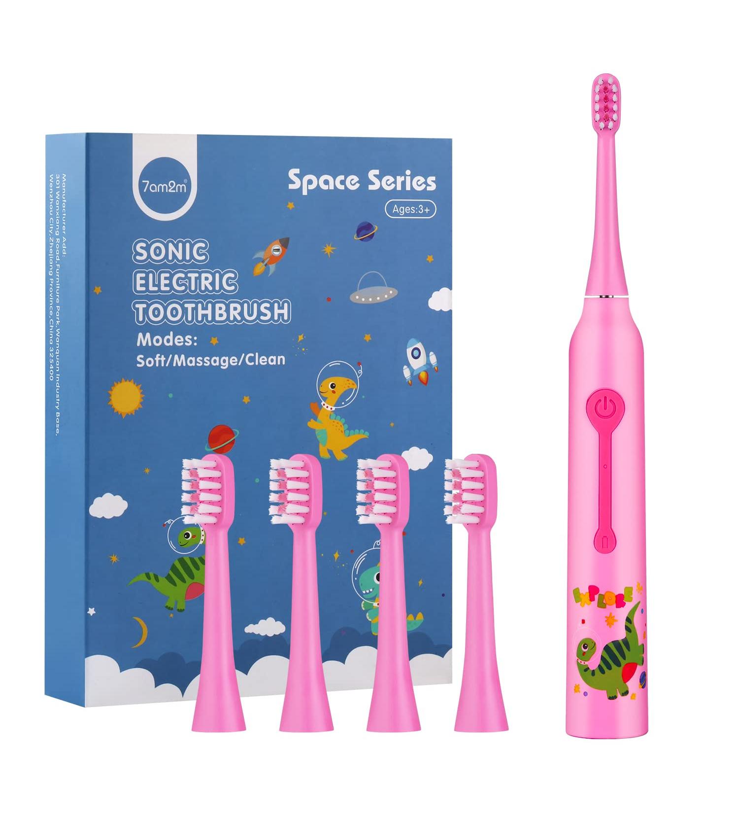 7AM2M Kids Electric Toothbrush with 4 Heads, 3 Modes, Smart Timer - Pink | Age 3+ | IPX7 Waterproof - Buy Online on GoSupps.com