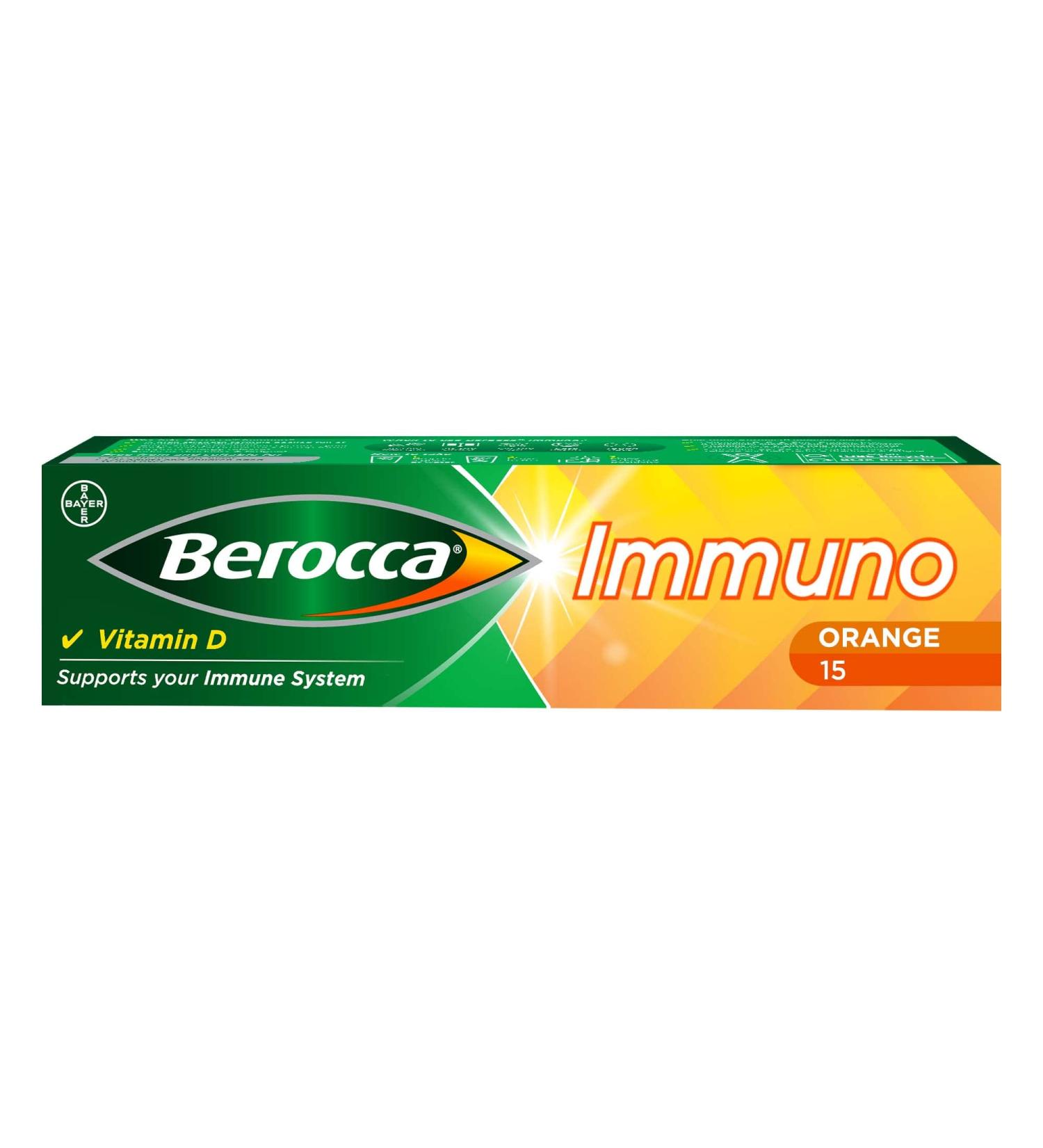 Berocca Immuno Effervescent Tablets - 11 Vitamins & Minerals for Immune Support, Energy Release - 15 Tablets - Buy Online on GoSupps.com