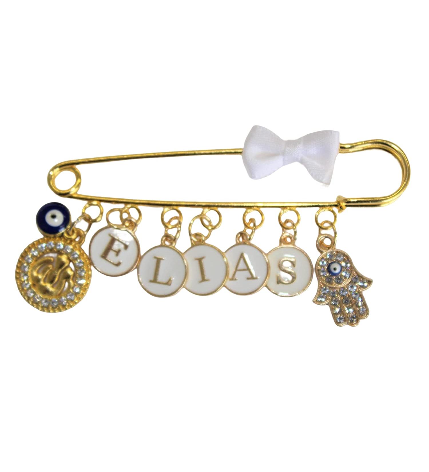 Personalized Baby Pin with Name - Infidel Brooch Lucky Charm Stroller Pin for Boys & Girls | Blue Eye & Hand Design - Buy Online on GoSupps.com