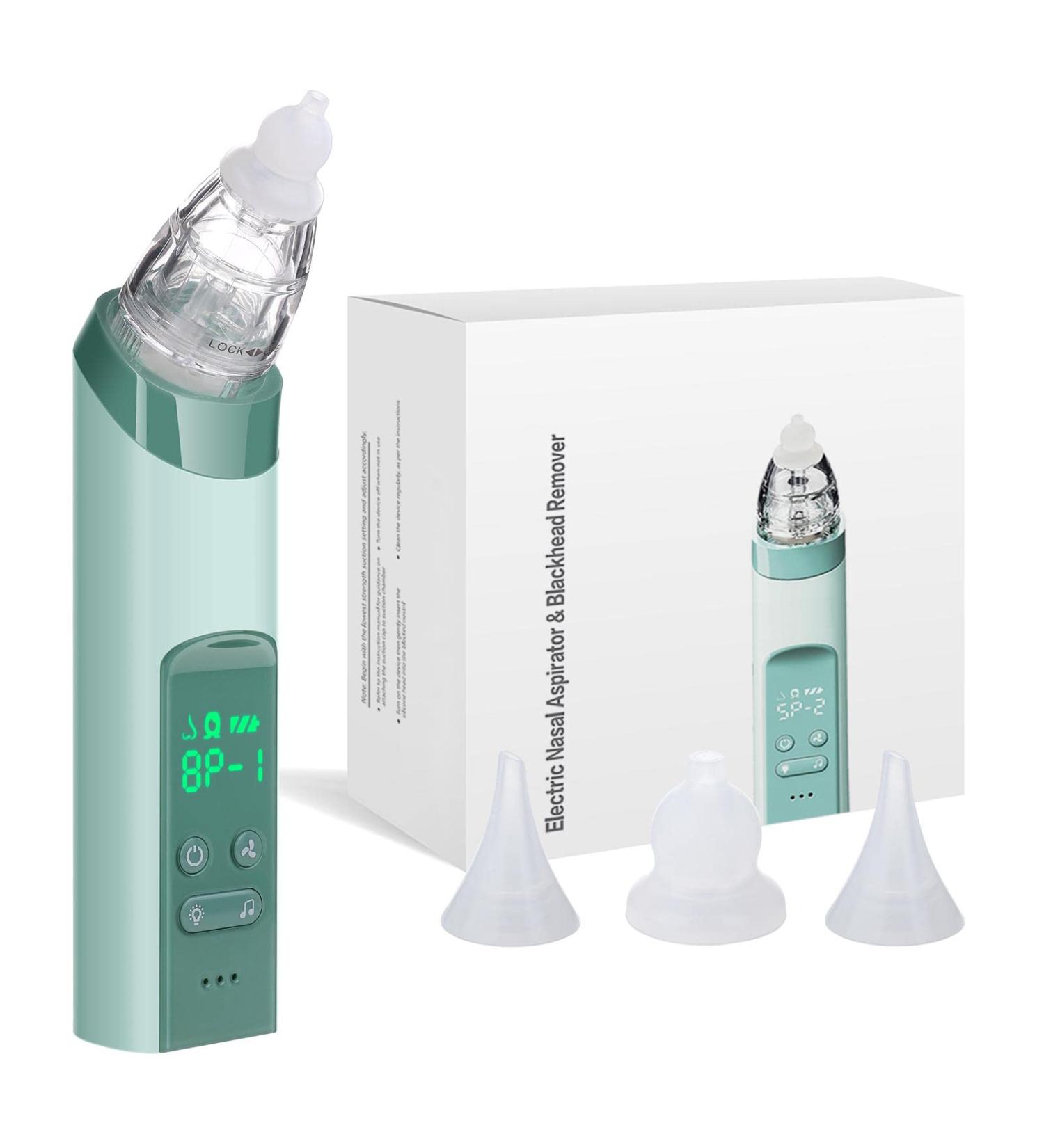 Baby Nasal Aspirator - Rechargeable Nose Sucker with 3 Suction Levels, Soothing Music & Light for Newborns & Toddlers - Green & White - Buy Online on GoSupps.com