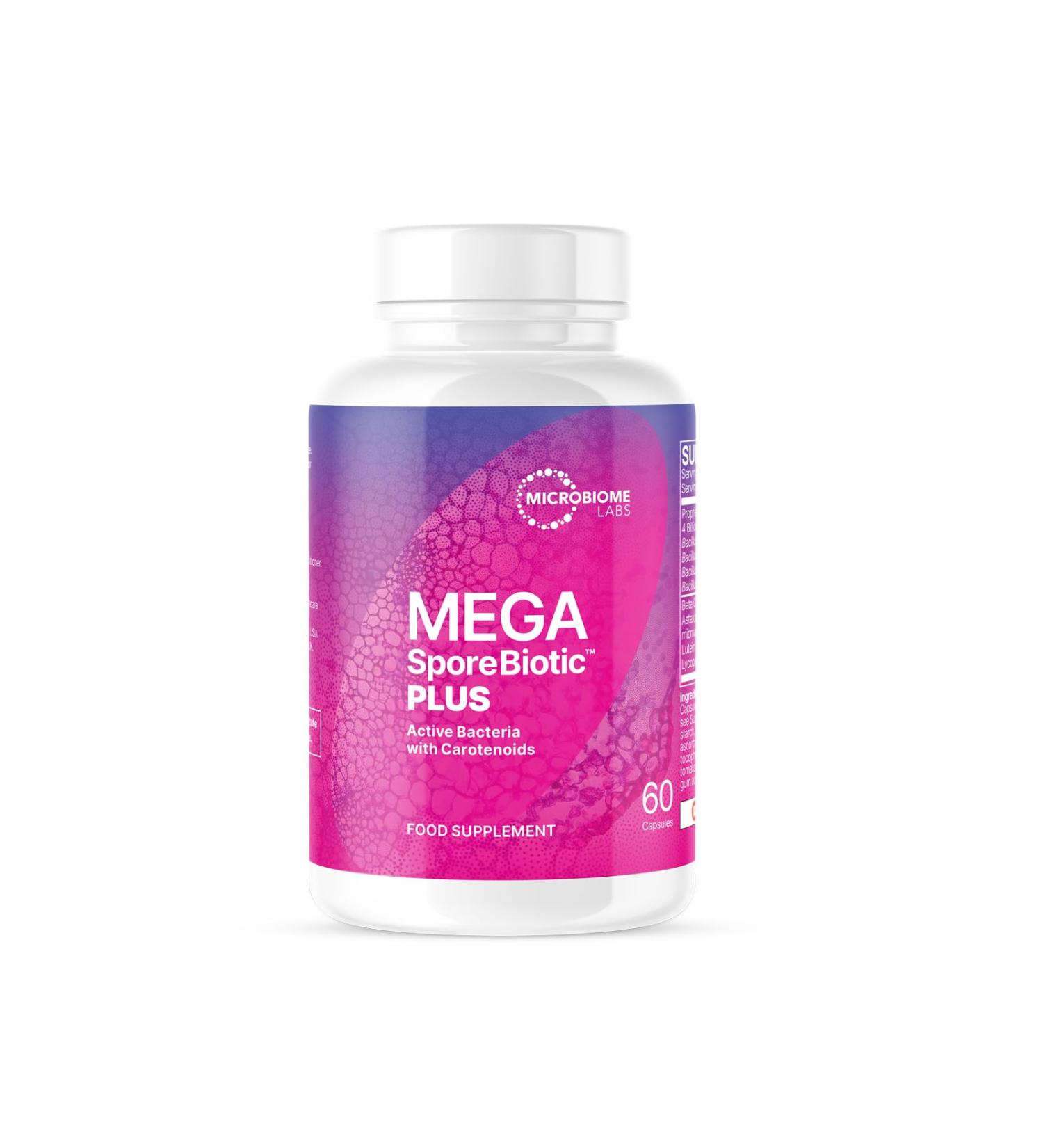 Microbiome Labs Megasporebiotic Plus | 60 Capsules for Intestinal Health | Daily Probiotics for Men & Women with Antioxidants - Buy Online on GoSupps.com
