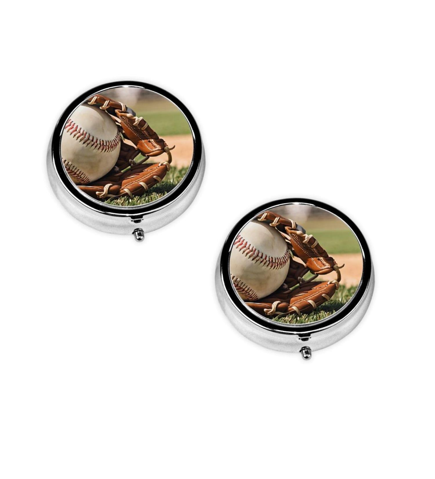 Baseball Printed Mini Round Pill Box | 3 Compartment Portable Pill Organizer for Travel & Everyday Use - Buy Online on GoSupps.com