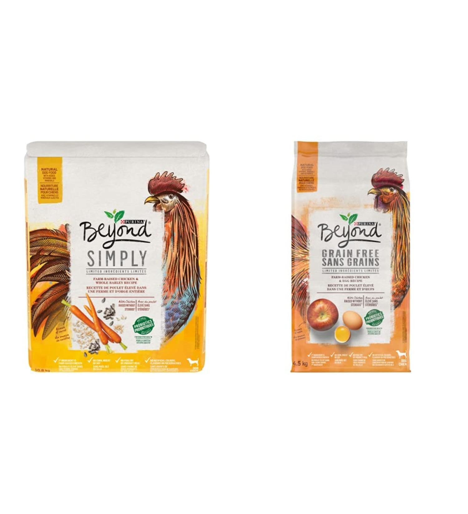 Beyond Simply 9 Natural Dry Dog Food White Meat Chicken & Whole Barley 10.8 kg Bag & Grain Free Dry Dog Food Farm-Raised Chicken & Egg 4.5kg - Buy Online on GoSupps.com