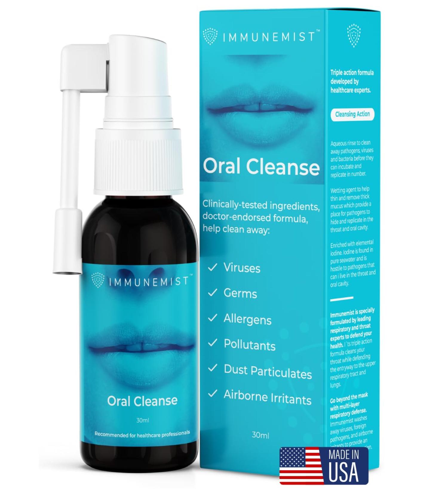 ImmuneMist Oral Cleanse - Iodine Throat Spray for Cold & Flu Relief - Oral Sore Throat Spray for Cough, Cleansing Against Bacteria, Germs, Viruses - Immune Support up to 250 Doses - Made in The USA - Buy Online on GoSupps.com