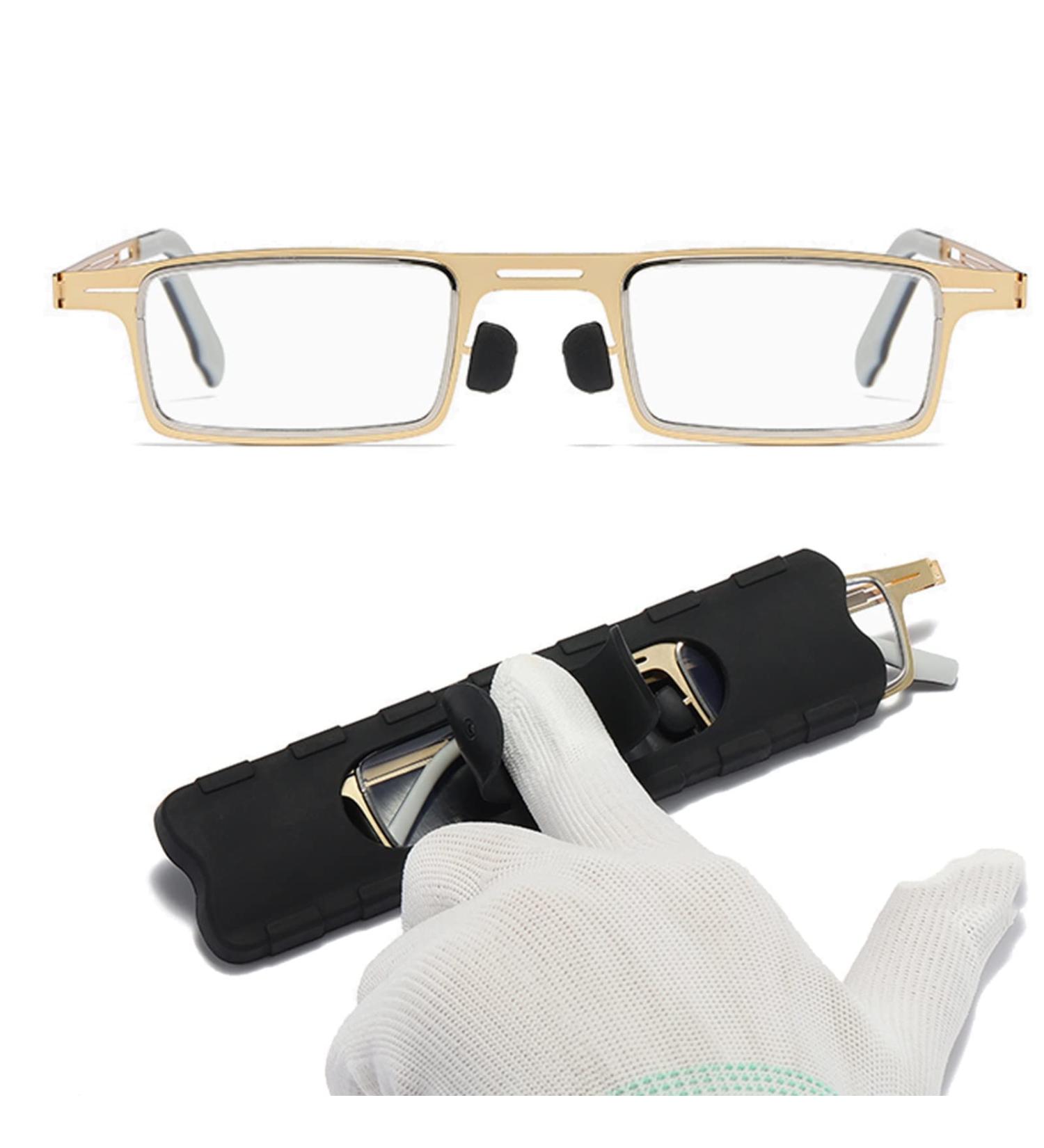 TbHome Slim Rectangular Frame Glasses - Anti-Blue Light Readers with Mini Compact Cover | Portable Metal Computer Glasses in Gold (1.5) - Buy Online on GoSupps.com
