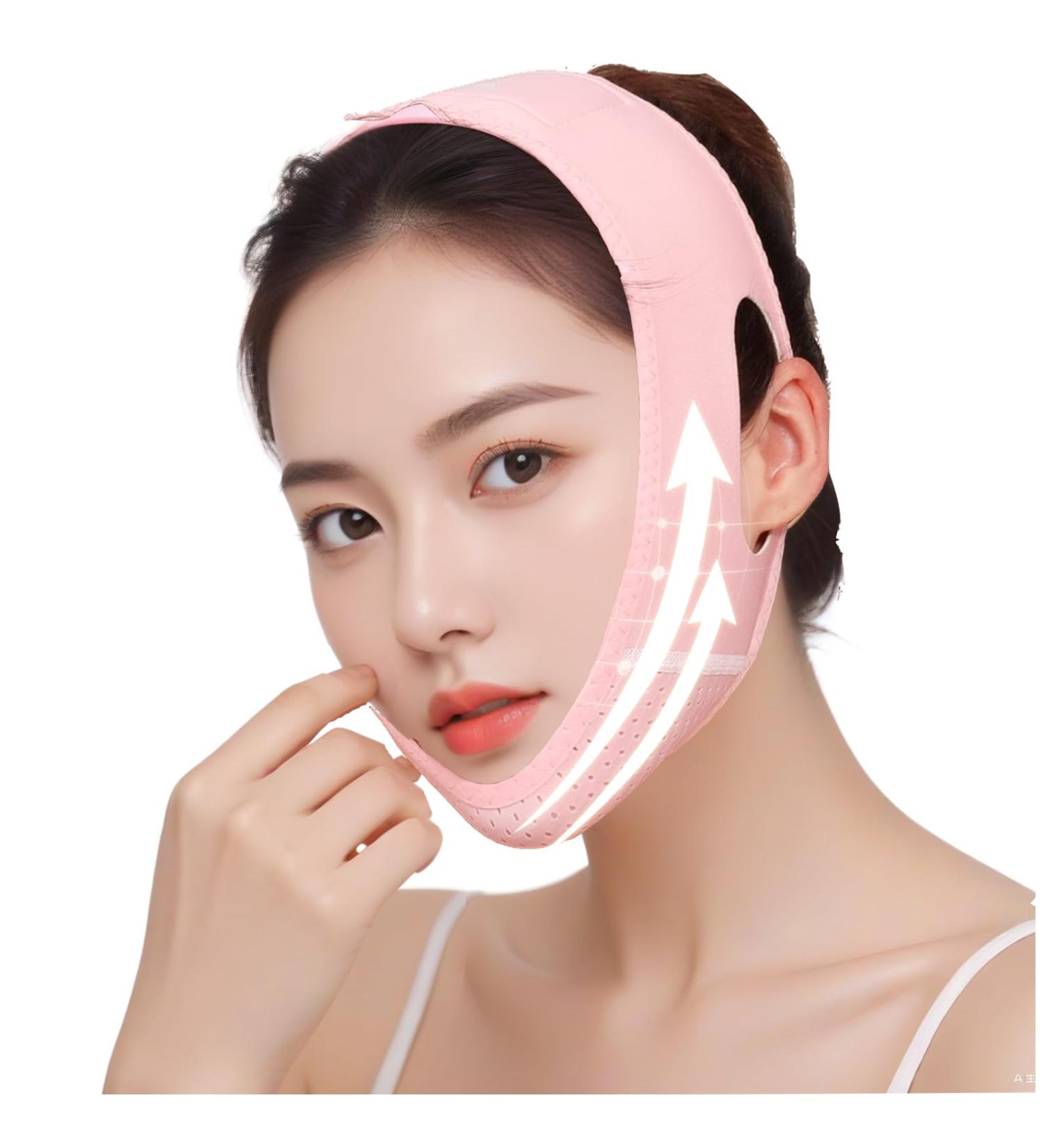 3 in 1 Reusable Double Chin Eliminator | V Line Lifting Chin Strap & Mask for Women - Pink - Buy Online on GoSupps.com
