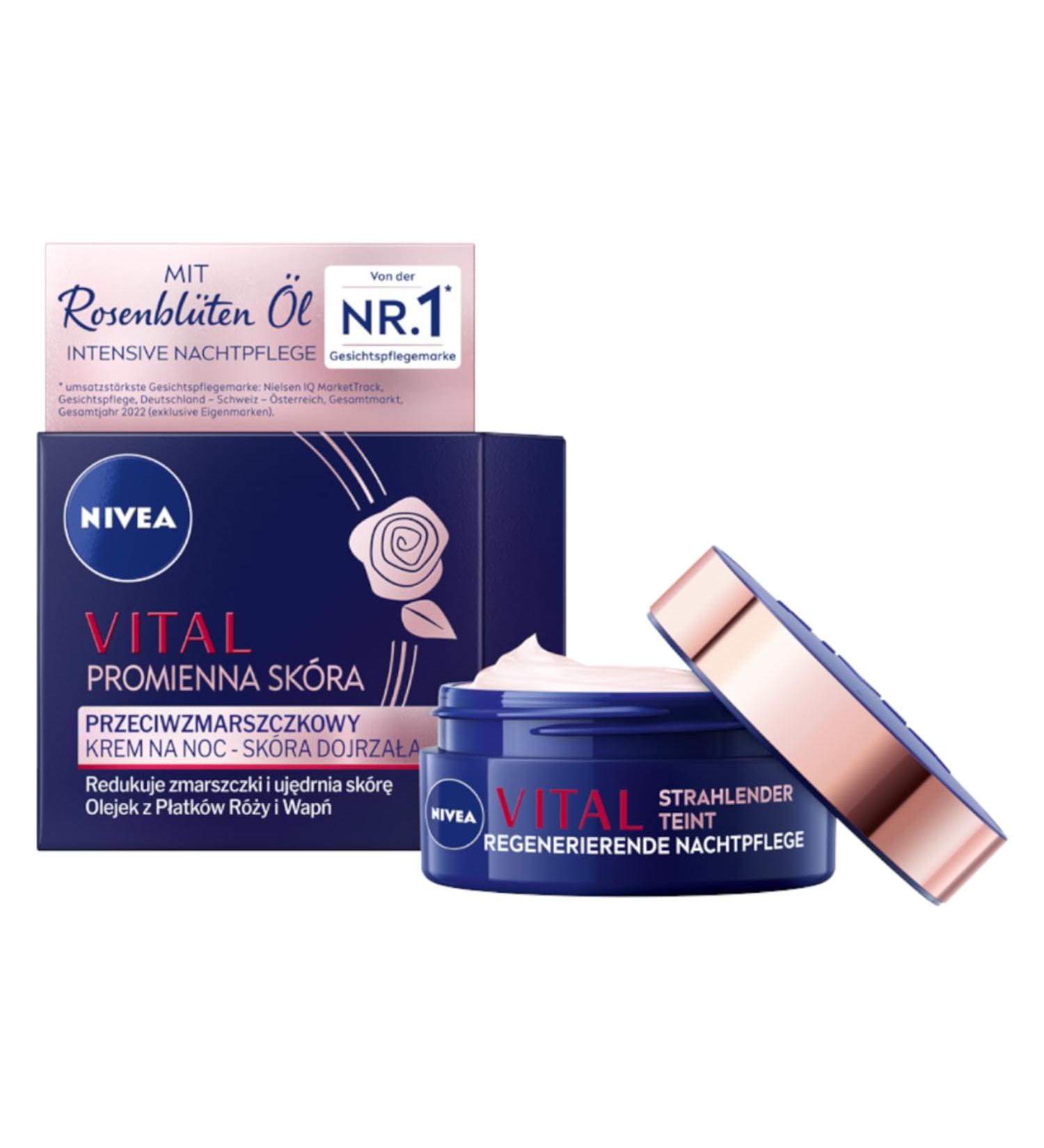 NIVEA Vital Regenerating Night Cream (50 ml) for the face for vital and healthy skin night cream with rose petal oil calcium and creatine - Buy Online on GoSupps.com
