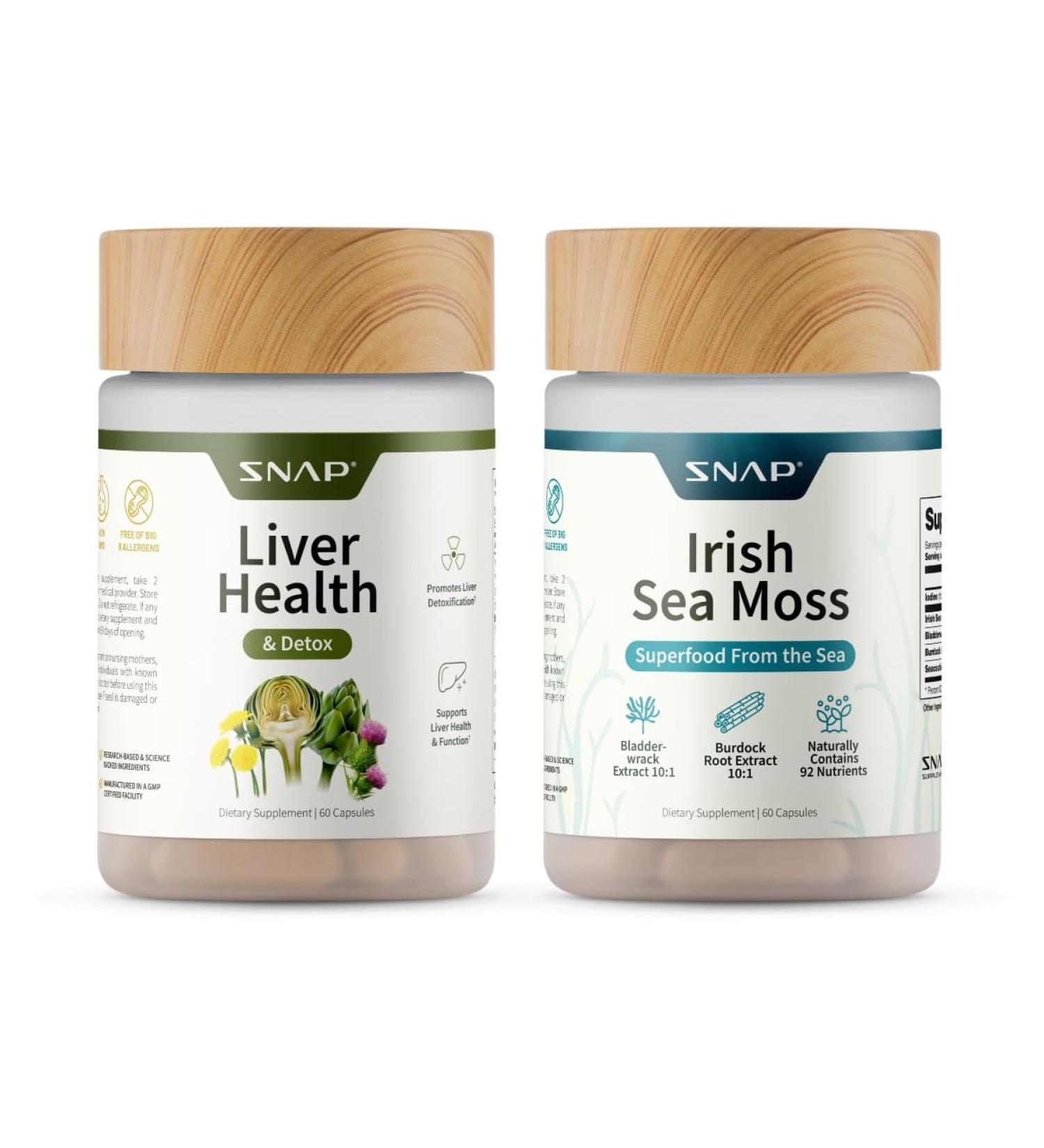 Snap Supplements Liver Health + Irish Sea Moss Bundle 60 Vegetarian Capsules Each - Buy Online on GoSupps.com