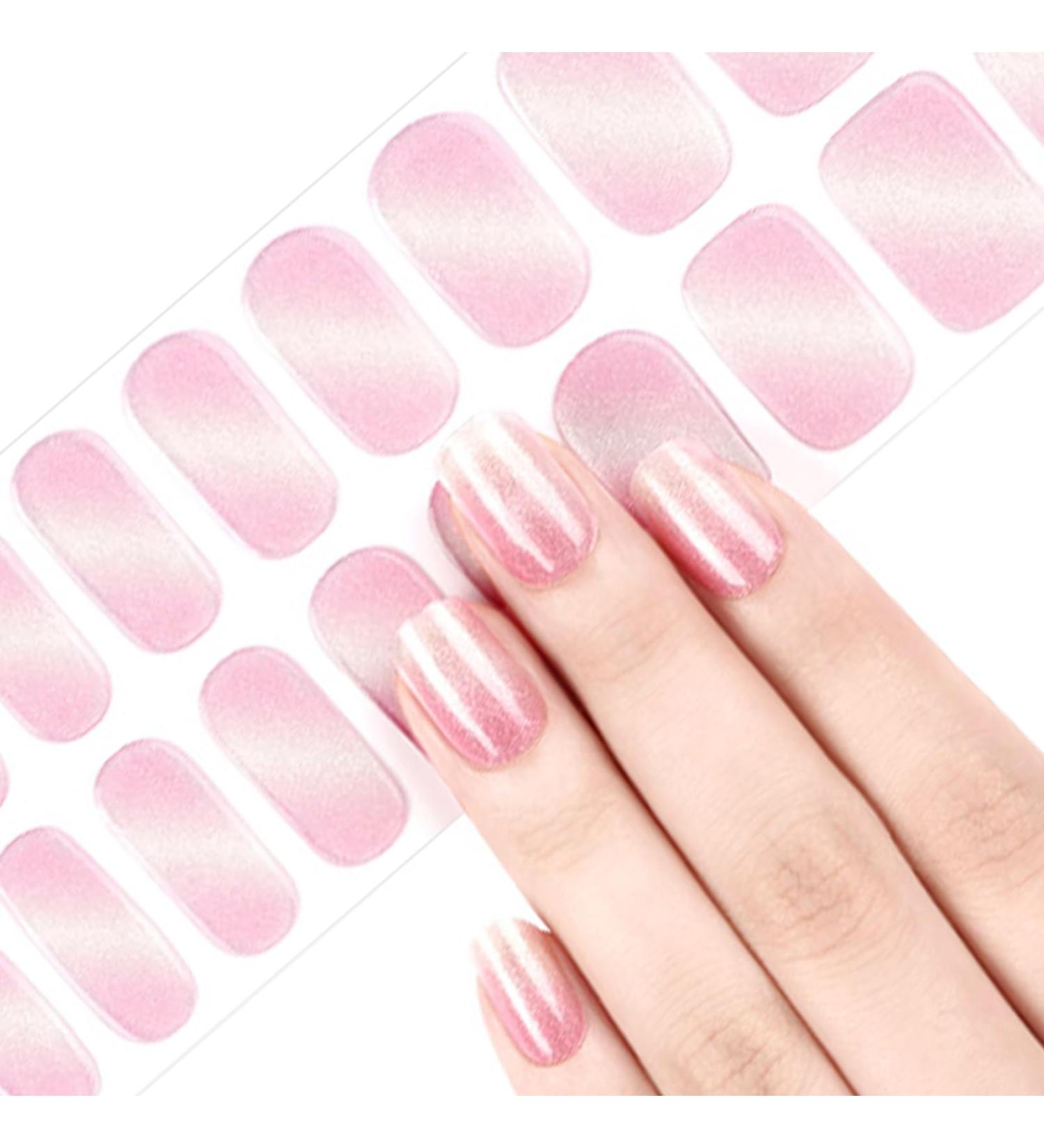 Nail Wraps Semi Cured Gel Nails Strips Glitter Gradient Soft Self-Adhesive 20 Stickers Cat Eye Pink Gel Nail Stickers Salon-Quality UV/LED Lamp Required (242-Glitter Pink) - Buy Online on GoSupps.com