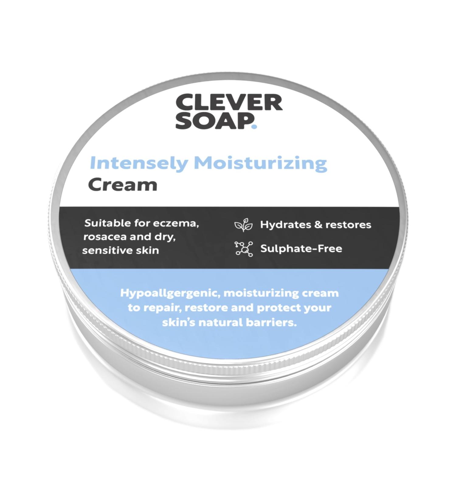 Clever Soap Intensely Moisturising Hand Face & Body Cream - Suitable For Eczema Rosacea & Rough Dry Sensitive Skin - Gentle Hydrating Emollient - Fragrance-free Hypoallergenic Care & Relief - Buy Online on GoSupps.com