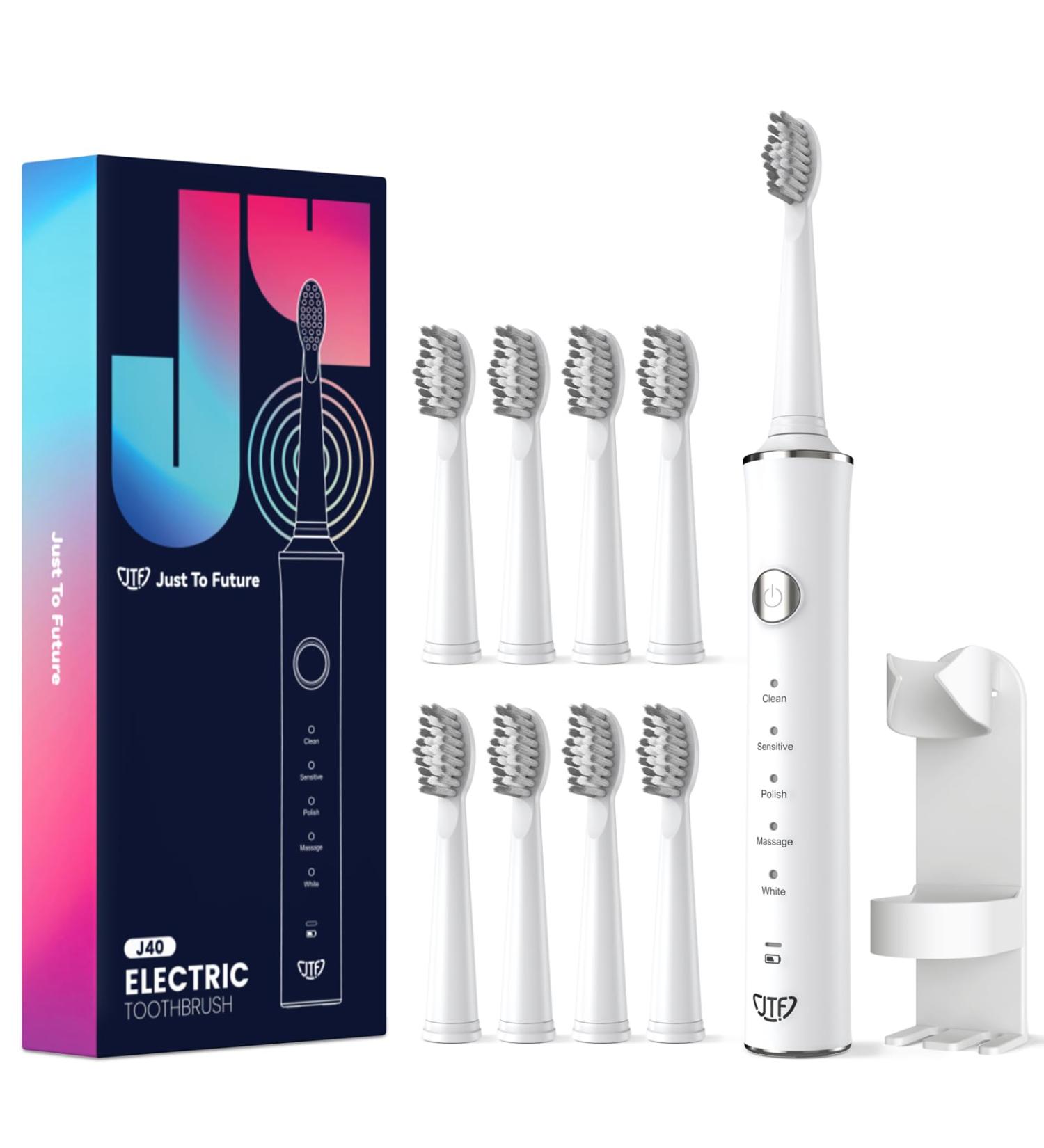 JTF Sonic Electric Toothbrush for Adults | 8 Brush Heads 5 Modes Travel Holder | Rechargeable 2-Minute Timer 45 Days Use - Best International Shipping - Buy Online on GoSupps.com
