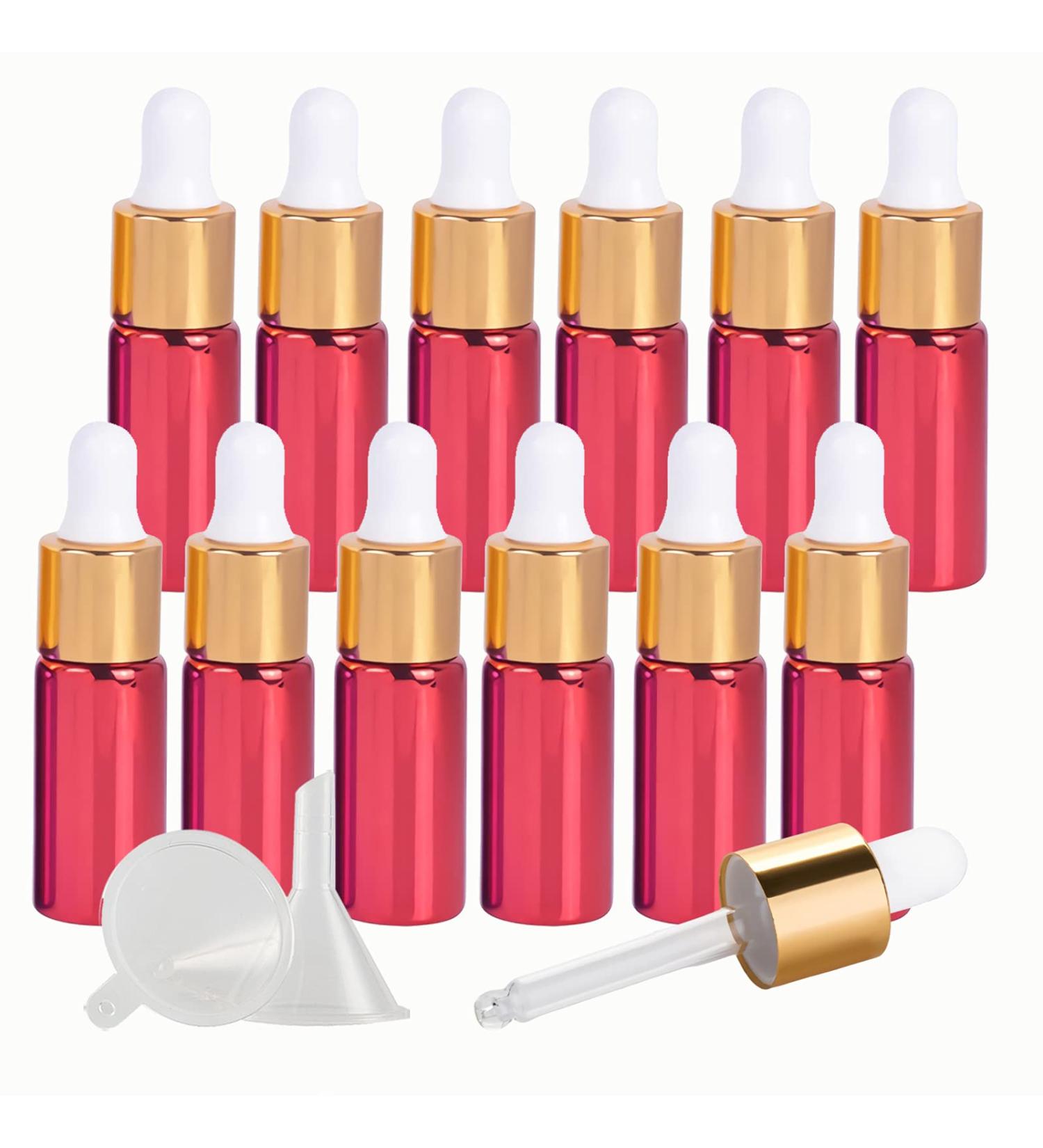 Tianzd 12x 5ml Chrome Red Drip Bottles with Glass Pipettes - Ideal for Perfume & Essential Oils - Gold Screw Cap - Buy Online on GoSupps.com
