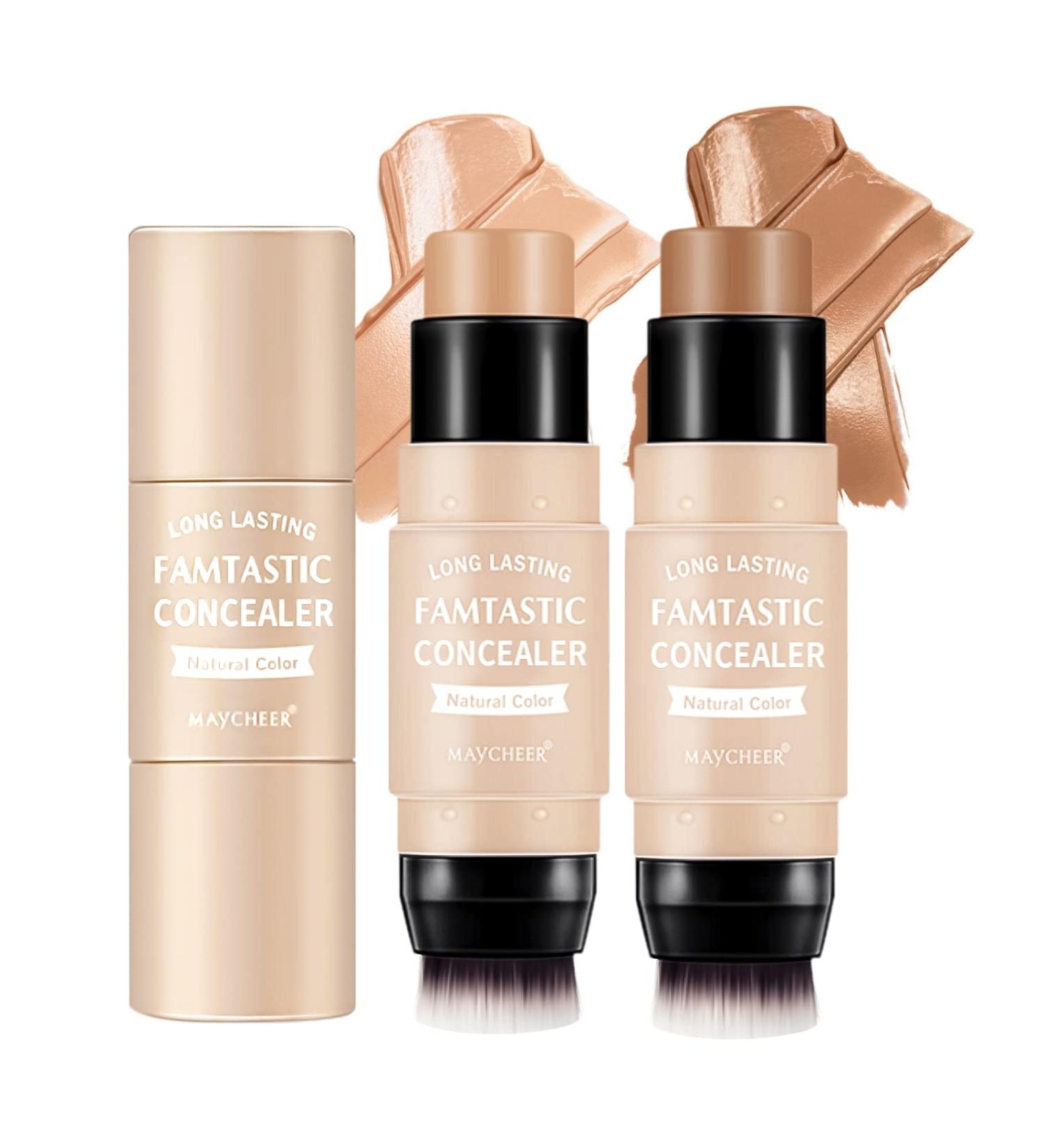 ONLYOILY 2 Pcs Contour & Highlighter Stick Set with Brush - Longwear Foundation Stick for Smooth Face Makeup - Buy Online on GoSupps.com