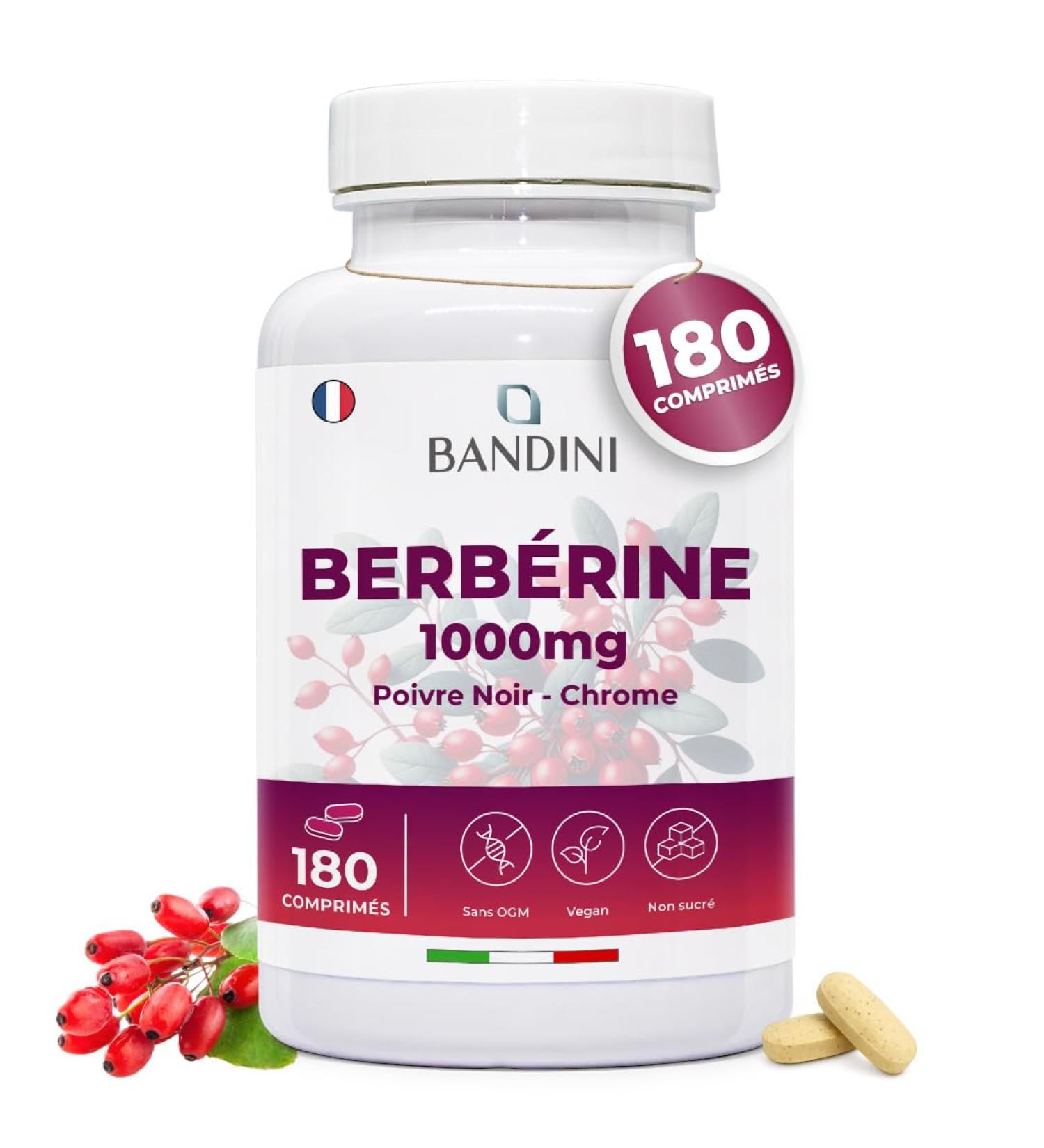 Bandini Berberine 1000mg pure haut dosage | 180 comprim s vegan - Berberin HCl from Berberis Aristata 97% + Chromium et Poivre noir | Absorption maximale - Fonction digestive h patique intestinale - Buy Online on GoSupps.com