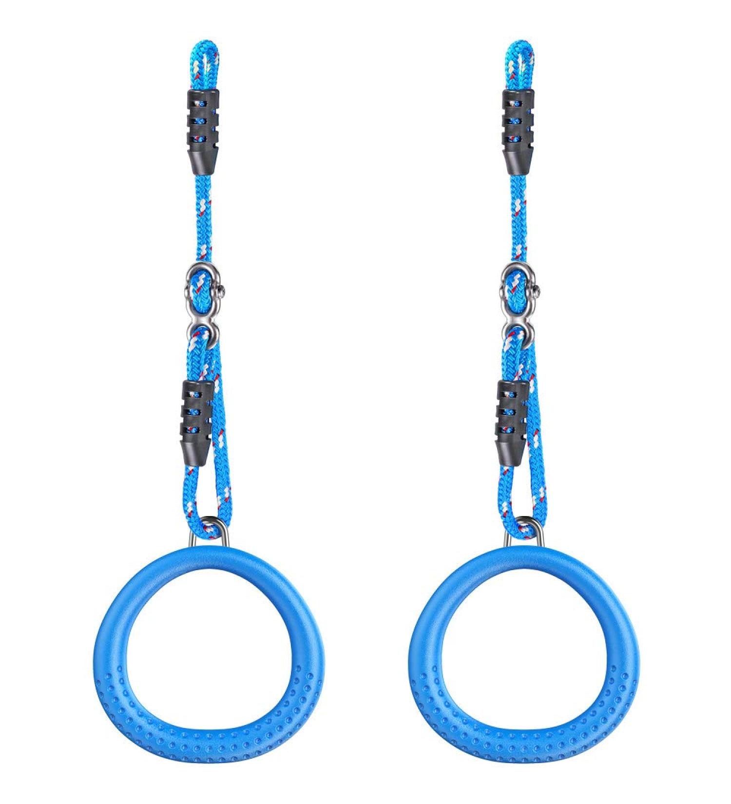 Dolibest Kids Gymnastics Rings & Monkey Bars Swing Set - Non-Slip, Adjustable Straps - Perfect for Home Gym & Ninja Warrior Obstacle Course - Blue 2Pack - Buy Online on GoSupps.com