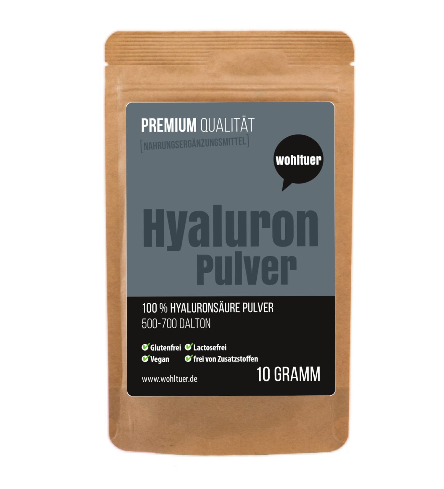  Wohltuer Premium Hyaluronic Powder 10g Pure Hyaluronic Acid Powder High Dose Low Molecular Weight Hyaluron Pure Vegan for Cosmetic Serum Hyaluron Face Cream and Dietary Supplement - Buy Online on GoSupps.com