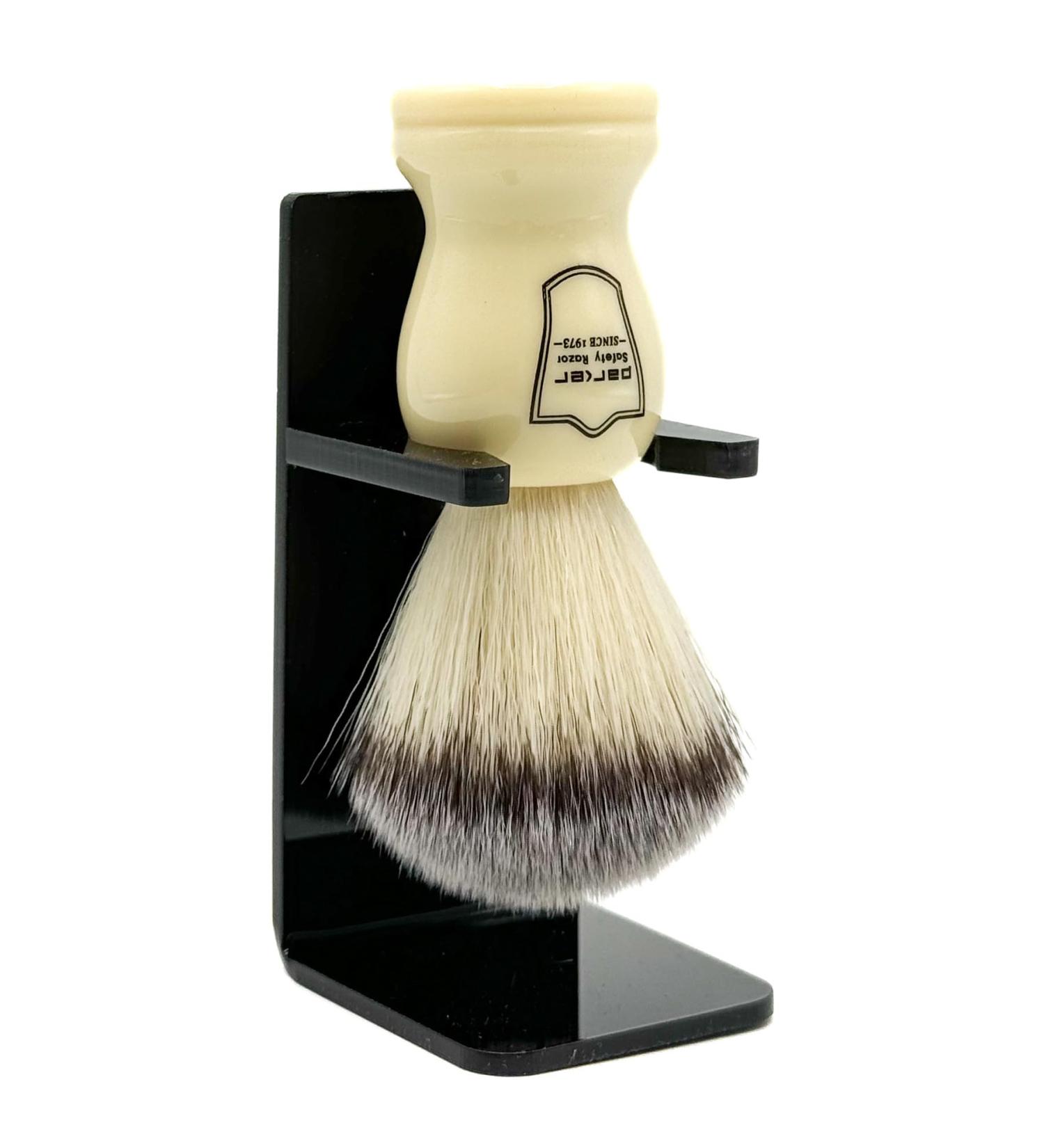 Parker Safety Razor Synthetic Bristle Shaving Brush with Ivory Handle | Brush Stand Included - Premium Quality for Smooth Shaves - Buy Online on GoSupps.com