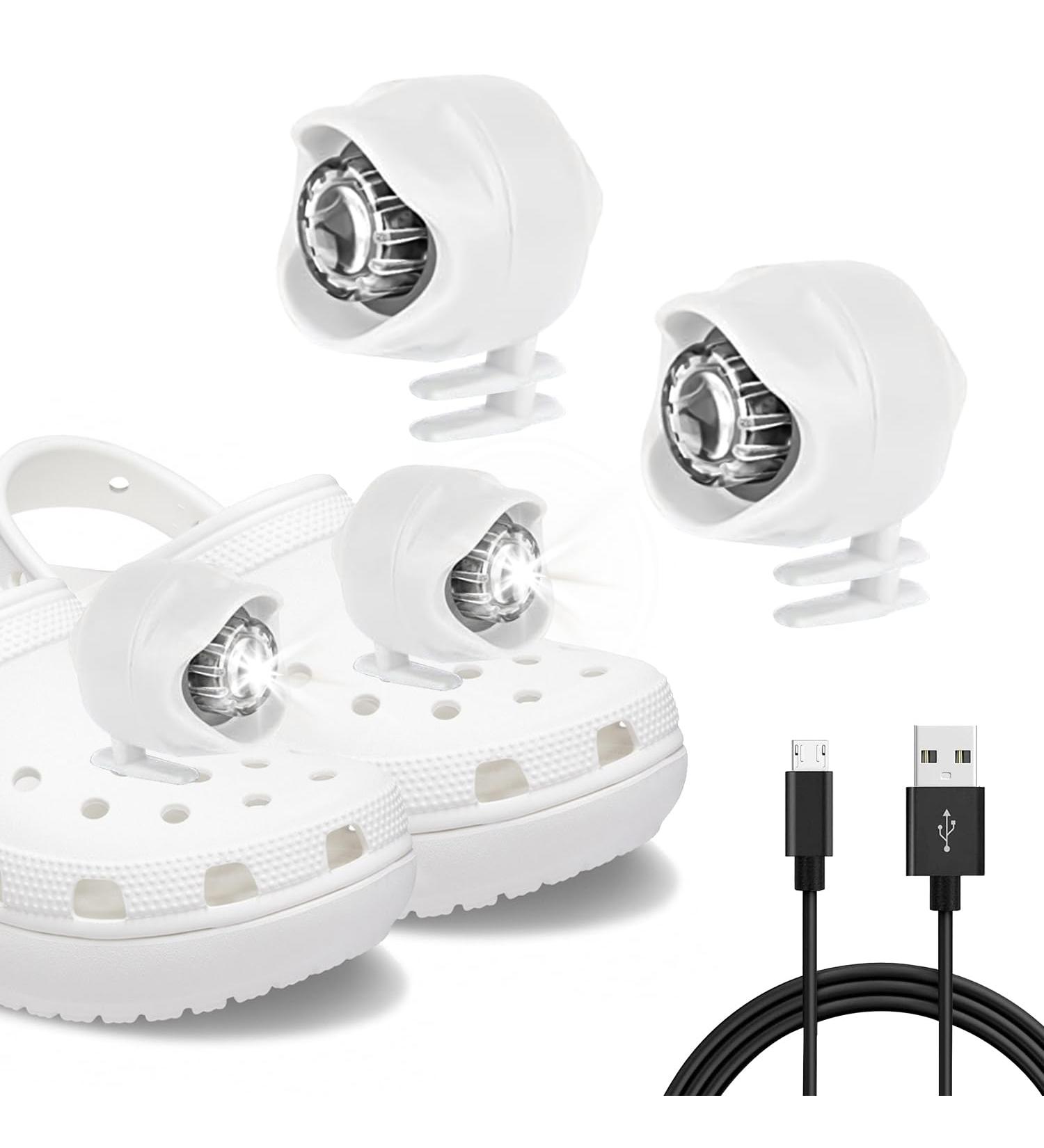 ePicsoa 2 Pcs Rechargeable Croc Lights for Clog Shoes | Waterproof LED Headlights for Dog Walking | 3 Light Modes | Great Gifts for Adults & Kids | White 1 - Buy Online on GoSupps.com