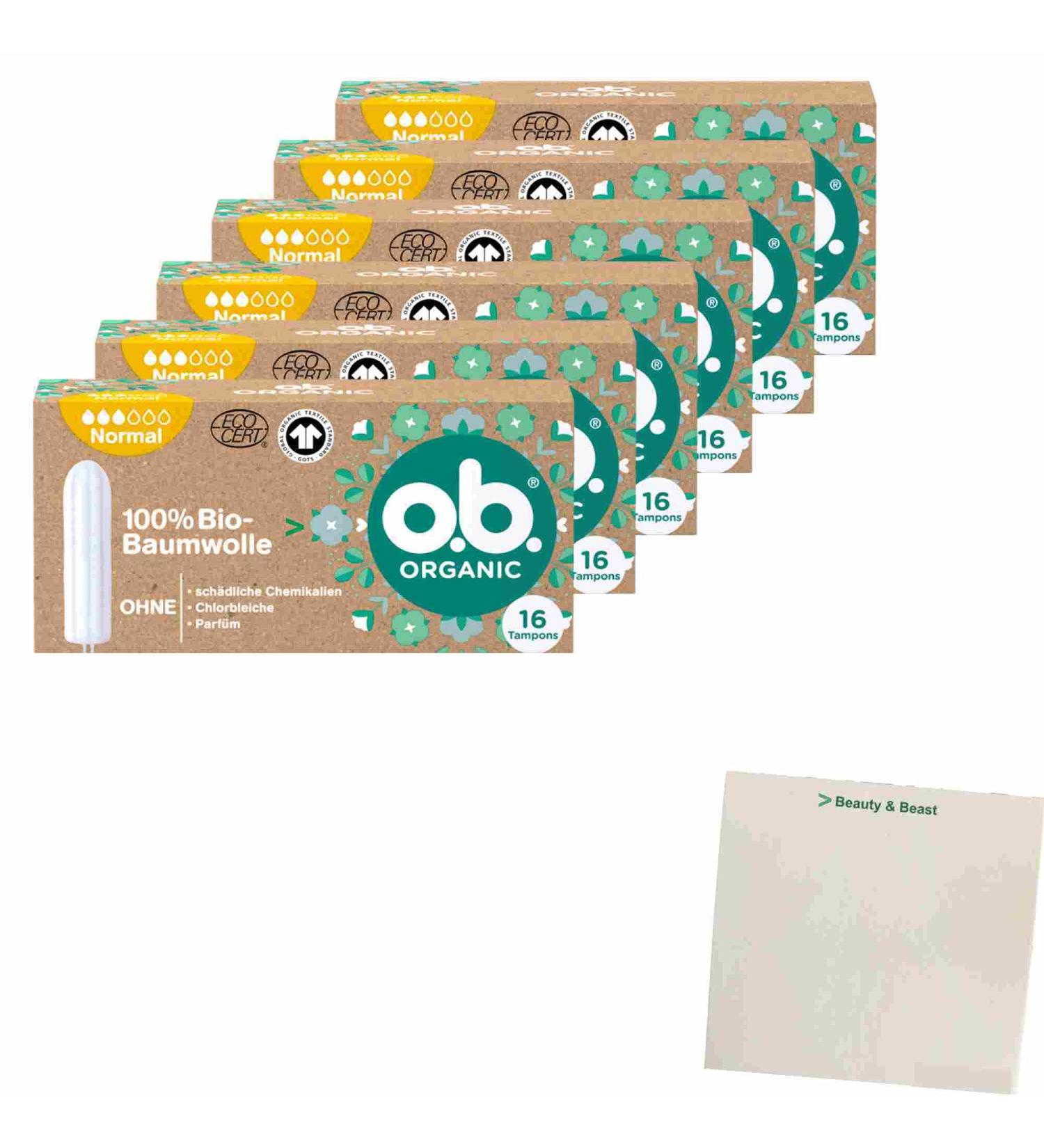 OB Tampon Organic Bio Normal - 6-Pack (6x16 pcs) | Eco-Friendly Menstrual Care | Ships Internationally - Buy Online on GoSupps.com