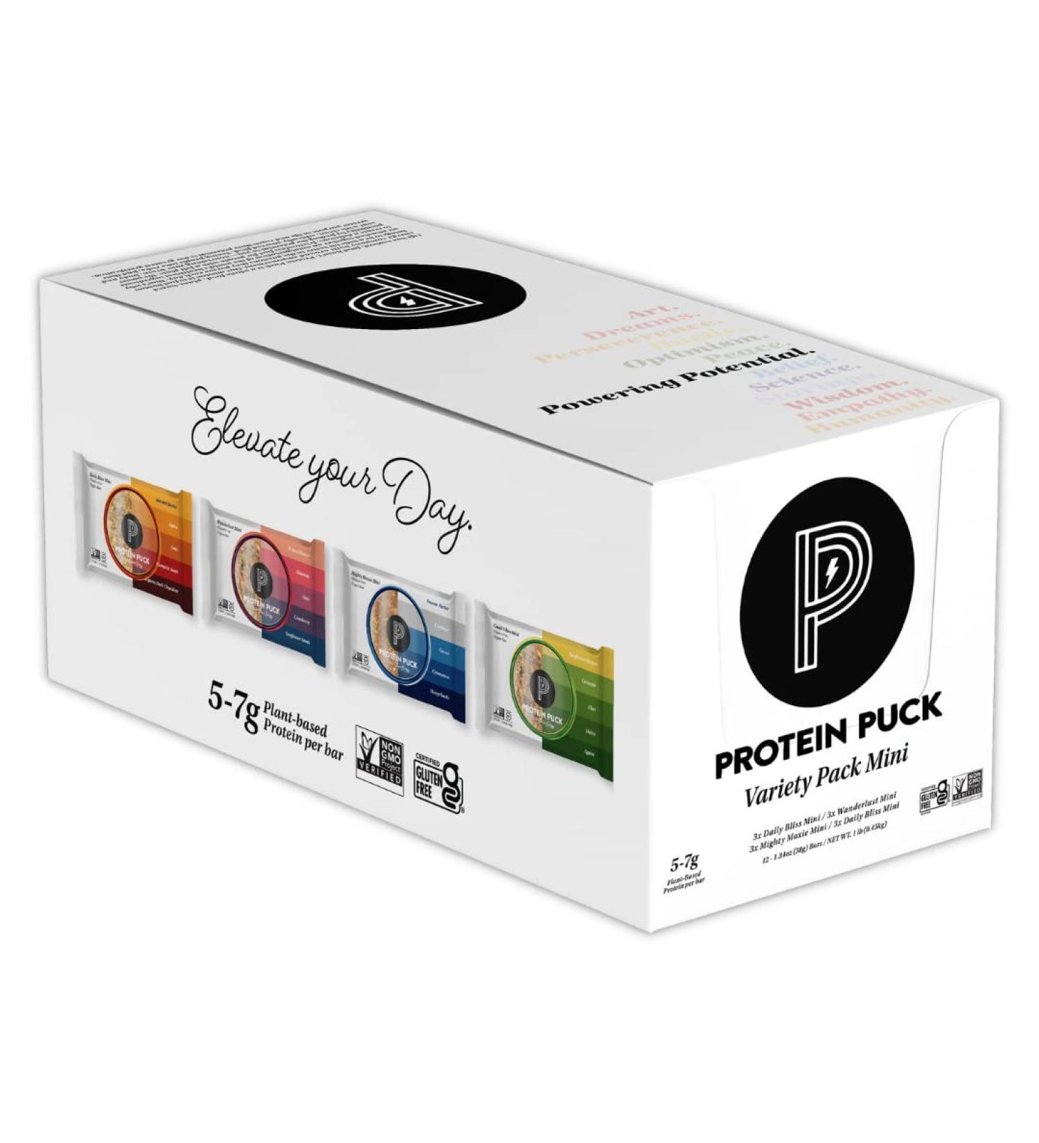 Protein Puck Mini Bars Variety Pack Case of 12 - High Protein Vegan Snacks | Gluten-Free, Non-Dairy, Non-GMO Breakfast Bar - Plant-Based Healthy Snacks - Buy Online on GoSupps.com