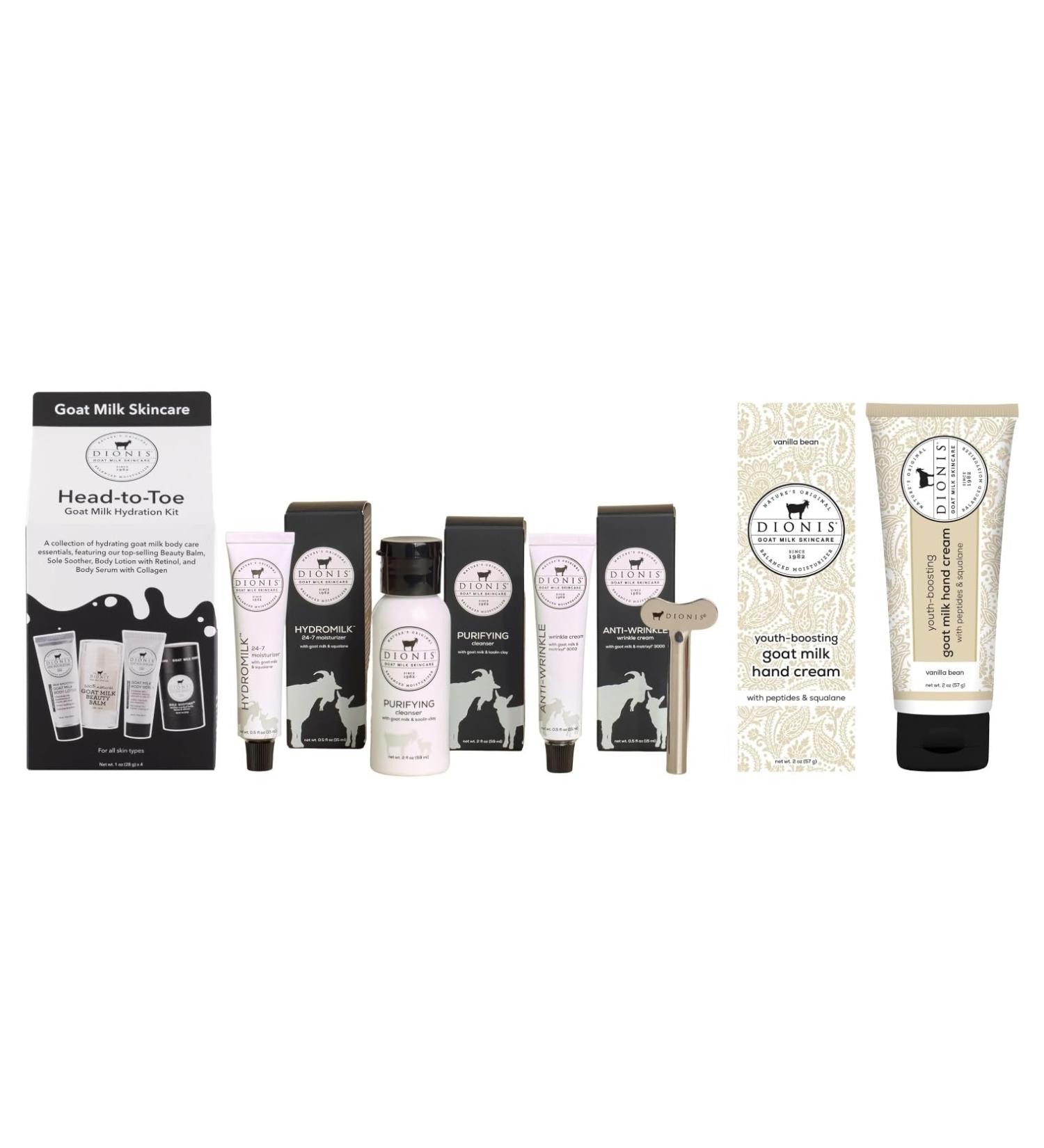 Dionis Goat Milk Skincare Complete Collection (Includes Core Collection Starter Set + Vanilla Bean Youth Boosting Hand Cream and Head to Toe Hydration Kit) - Buy Online on GoSupps.com