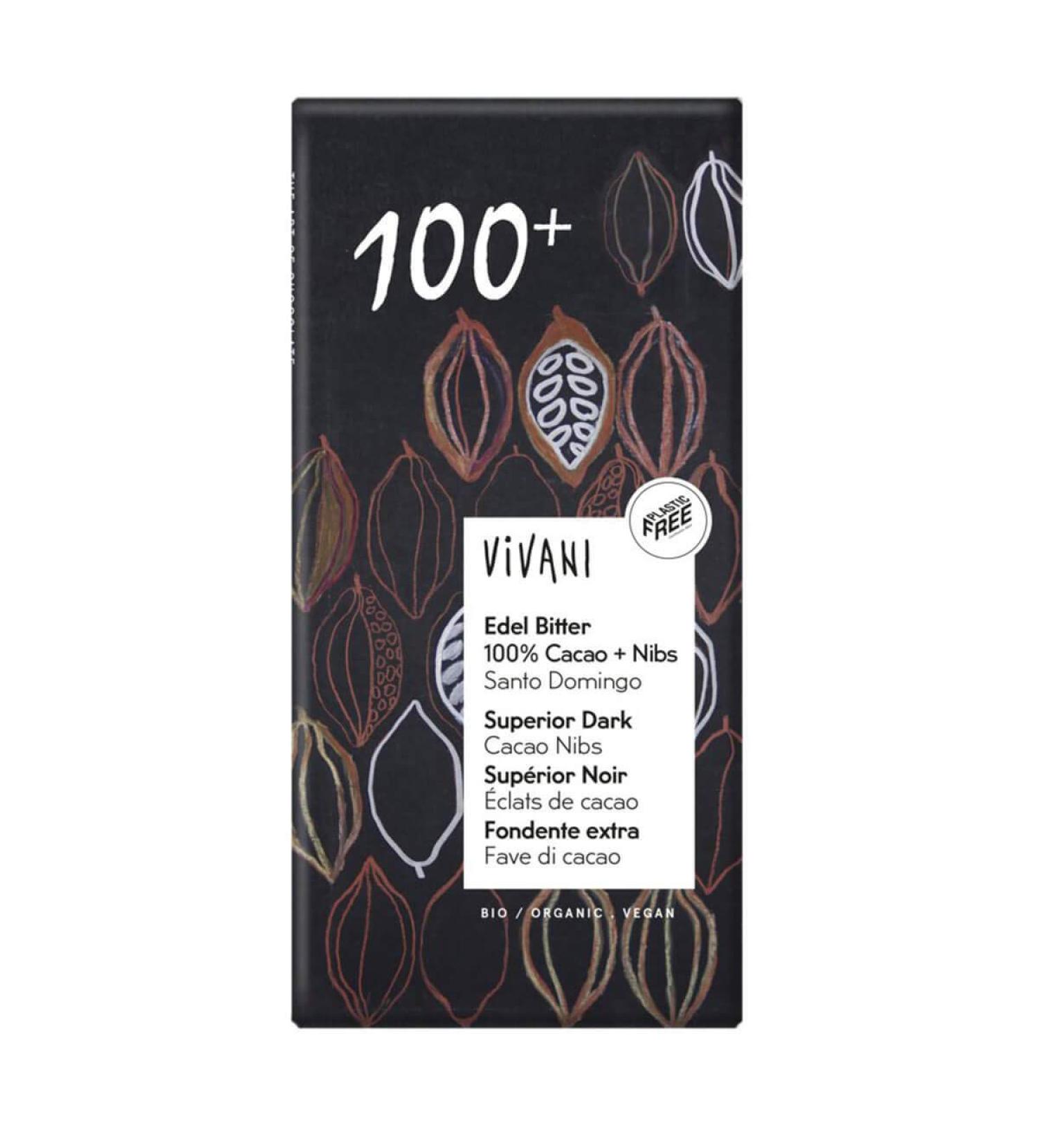 Vivani Vivani - Edel Bitter 100% Cocoa + Santo Domingo Chocolate Nibs - 80 g - Pack of 10