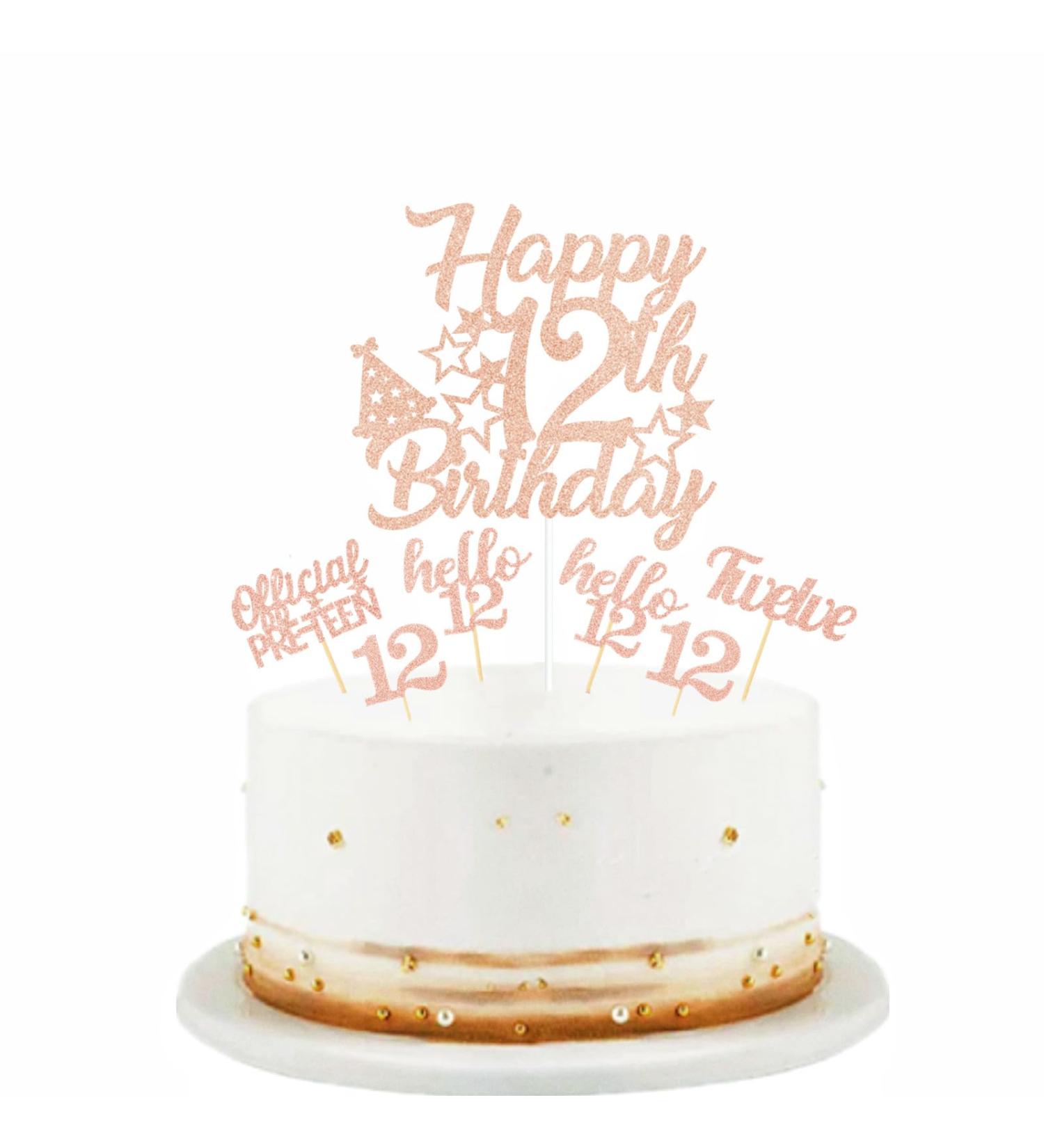 bng-bng 12 Birthday Cake Topper Rose Gold Official Pre-Teen Glittery Happy 12th Birthday Cake Decoration Cupcake Toppers for Boys and Girls Teen 12th Birthday Party Supplies - Buy Online on GoSupps.com