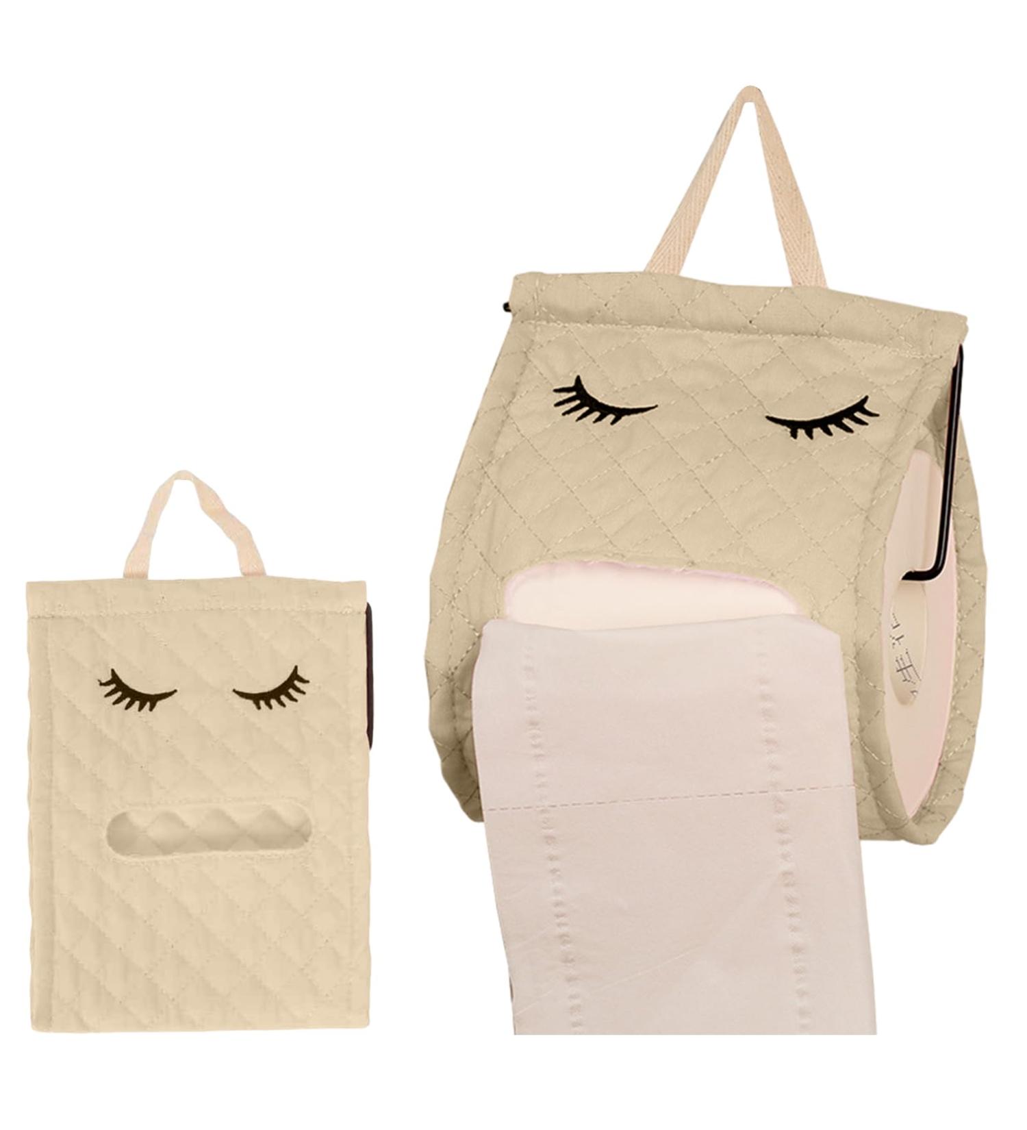 Toilet Paper Cute Eyelash Shape Cotton Toilet Paper Storage | Toilet Paper Dispenser Box for Camping Bathroom RV Car Travel No Glue or Drill Needed Beige - Buy Online on GoSupps.com