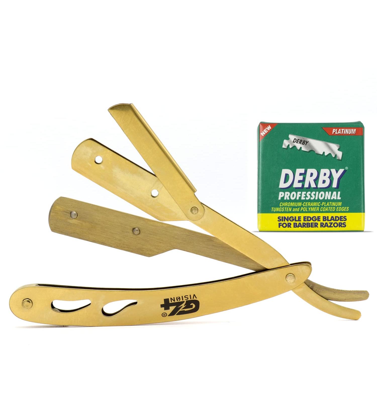 G4 Professional Straight Edge Razor for Men with 100-Pack Derby Blades - Golden Barber Shaving Razor - Buy Online on GoSupps.com