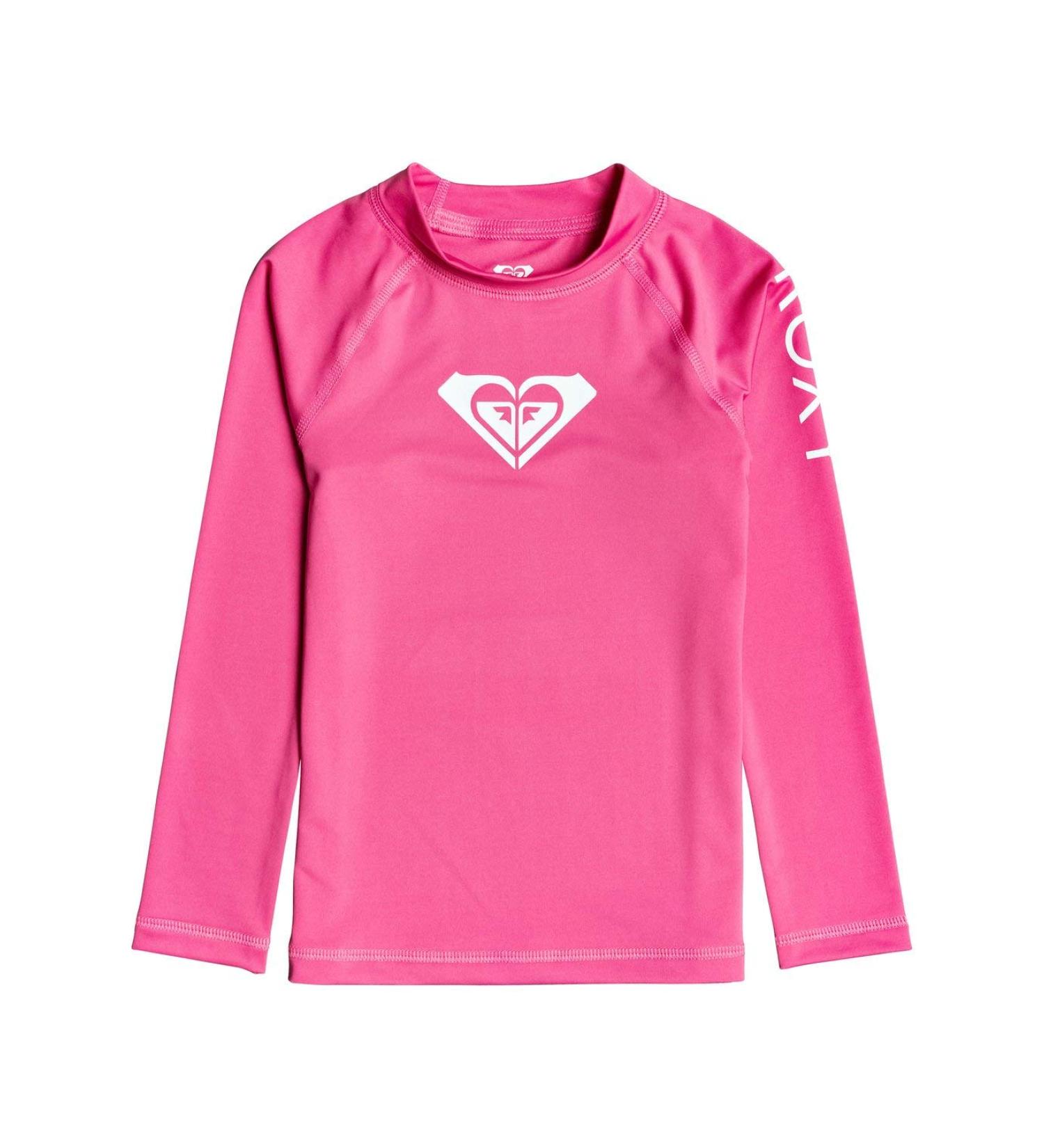 Roxy Unisex Kids Whole Hearted - Long Sleeve Rashguard with UPF 50 for Girls 2-7 L/sl Surf Tee 4 Pink Flambe
