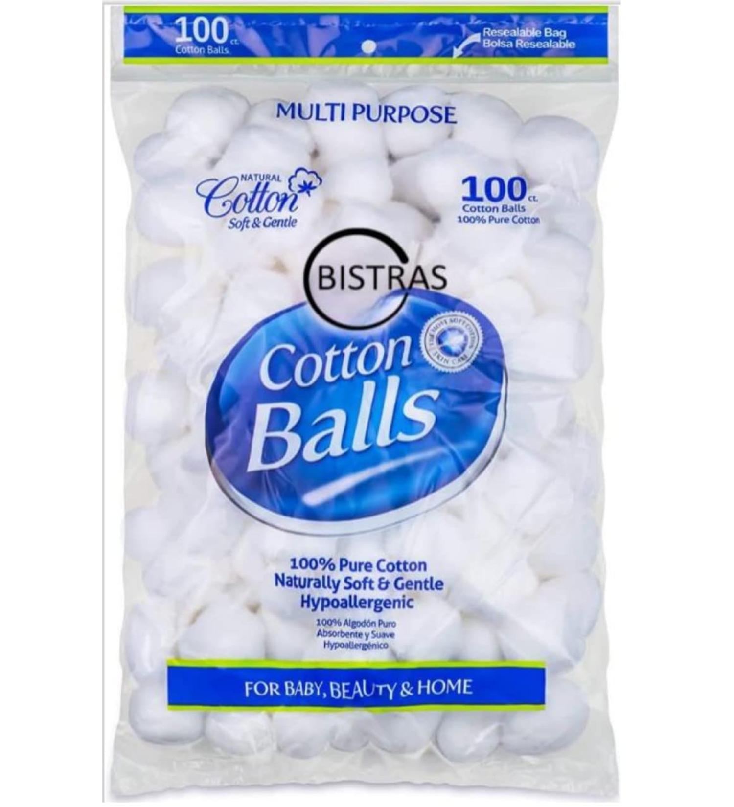 Bistras 100% Pure Cotton Balls - Ideal for Oil, Lotion, Makeup Removal - Soft & Absorbent (100 Count) - Buy Online on GoSupps.com