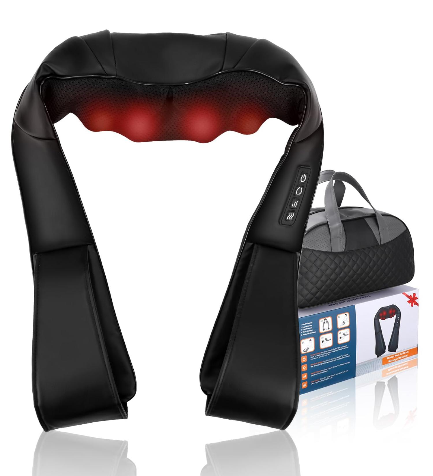 Shiatsu Neck & Shoulder Massager with Heat - 3D Deep Tissue Relief for Home Office & Car - Buy Online on GoSupps.com