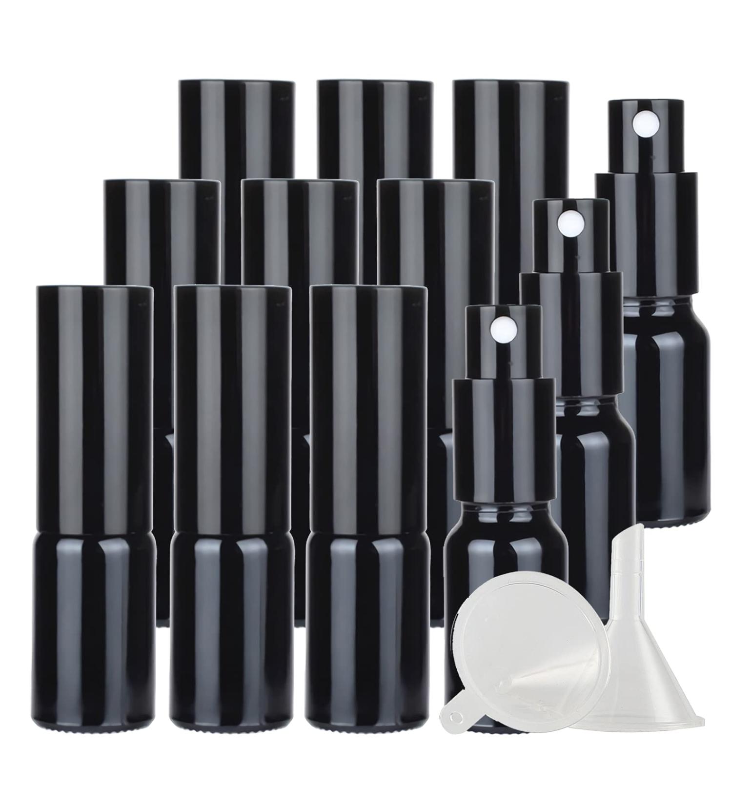 Zeoabsy 24pcs 10ml Shiny Black Glass Spray Bottles & 2 Funnels - Refillable Atomizers for Perfume Essential Oils & More - Buy Online on GoSupps.com