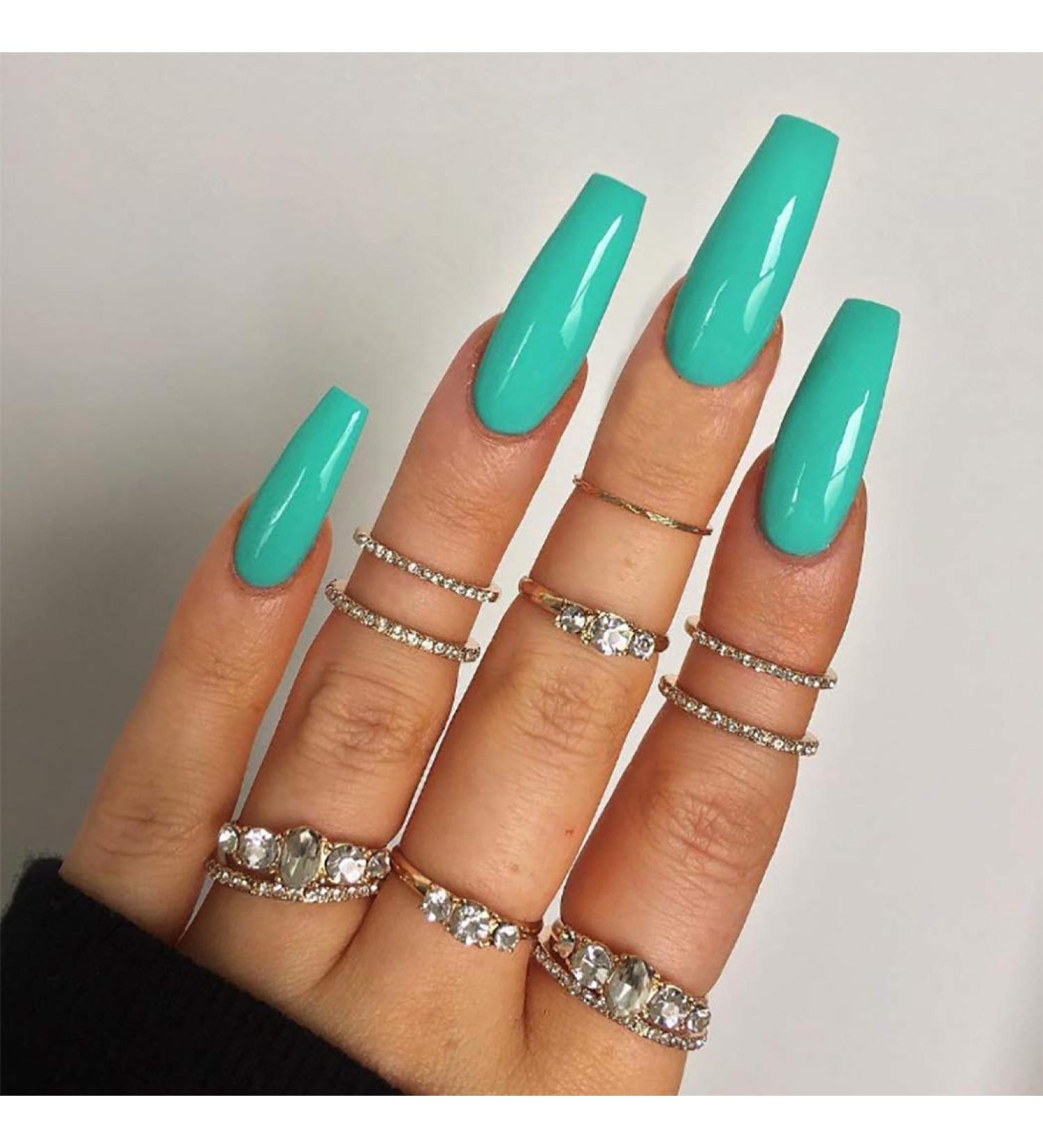 Brishow Long Ballerina False Nails - Green Acrylic Press-On Full Coverage (24 Pieces) for Women & Girls - Perfect for Easy Nail Art - Buy Online on GoSupps.com