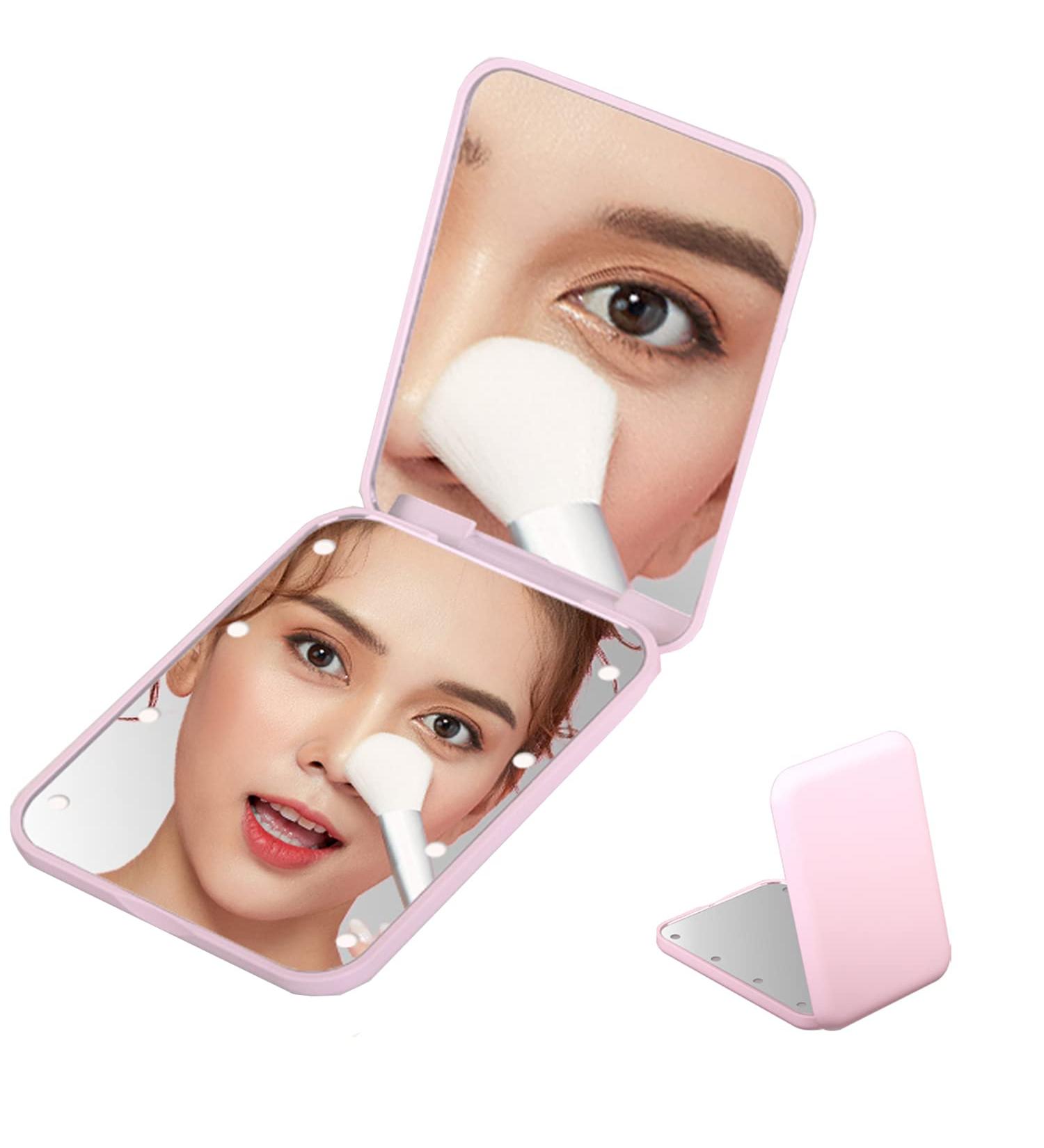 iHMeiju LED Lighted Travel Makeup Mirror with 1X/3X Magnification - Pink - Buy Online on GoSupps.com