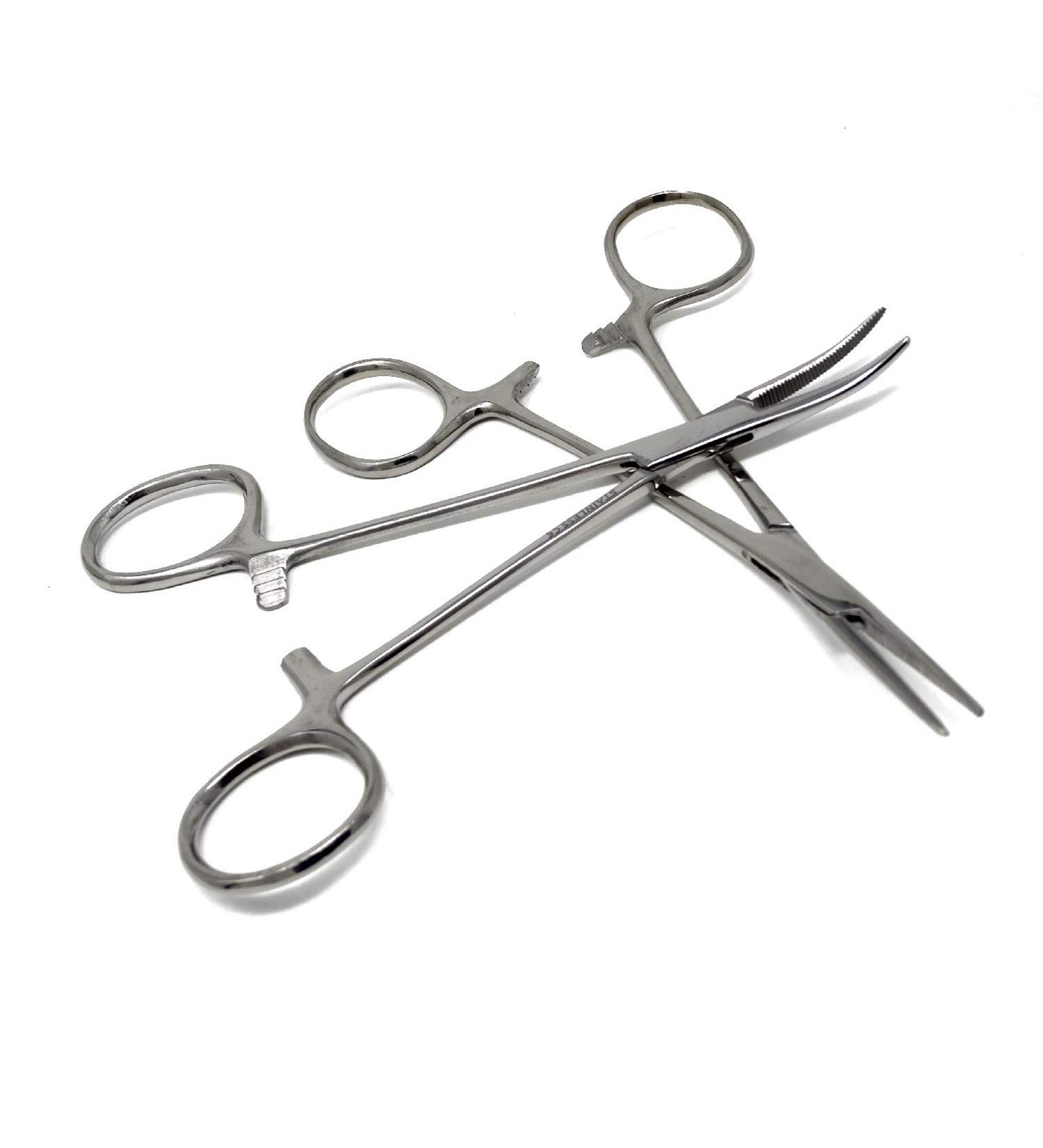 Two Piece Set - 5" Mosquito Hemostat Forceps with 3 Position Lockings Curved + Straight Teeth Polished Finish Pliers - Buy Online on GoSupps.com